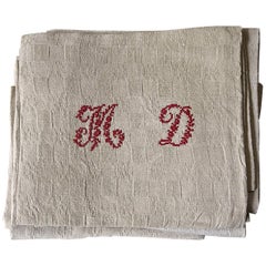 MD Monogrammed Set of 10 Linen Napkins French Vintage