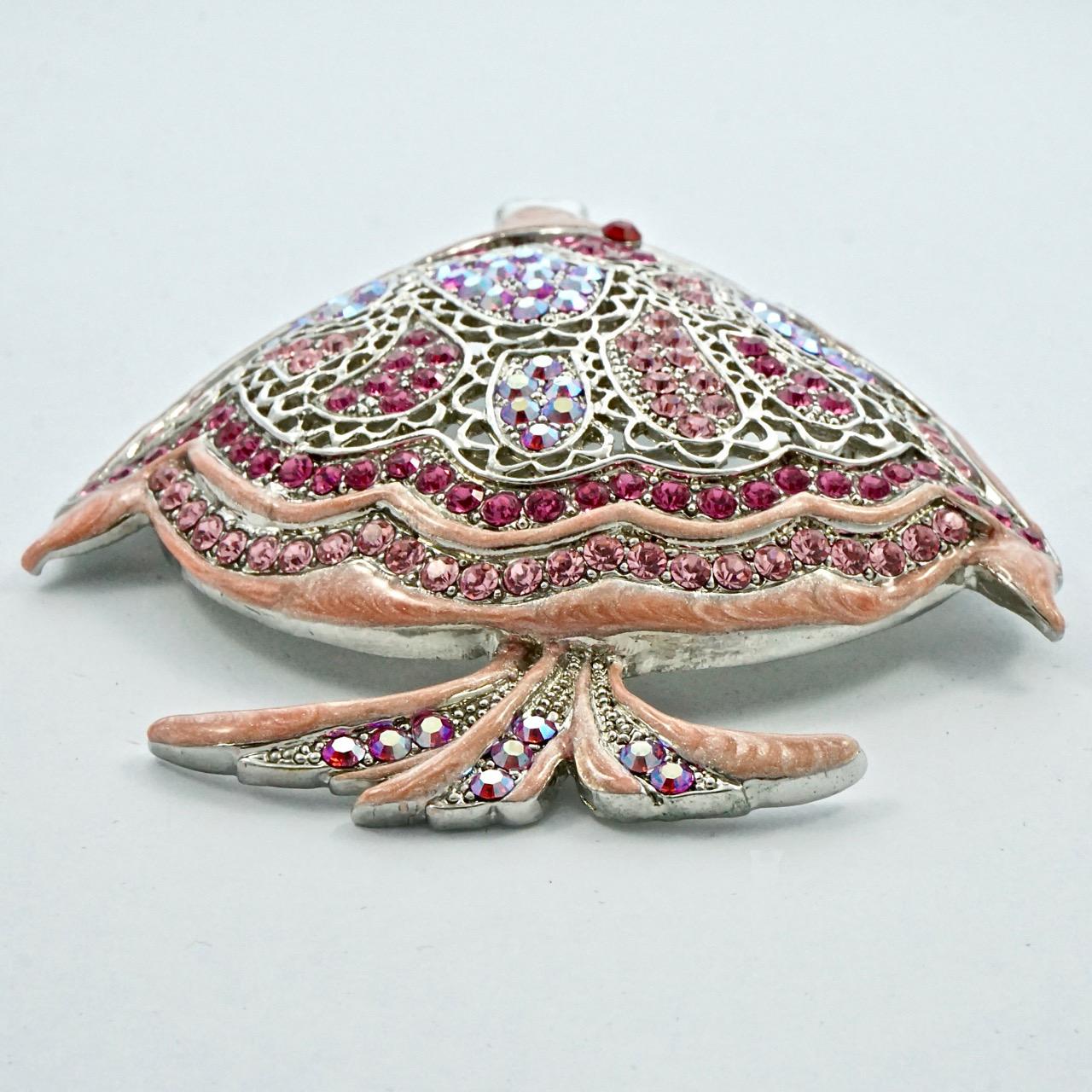 MD Silver Tone Fish Statement Brooch with Pink Enamel and Pink Rhinestones For Sale 1