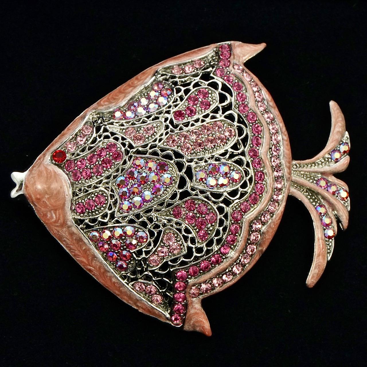 MD Silver Tone Fish Statement Brooch with Pink Enamel and Pink Rhinestones For Sale 3