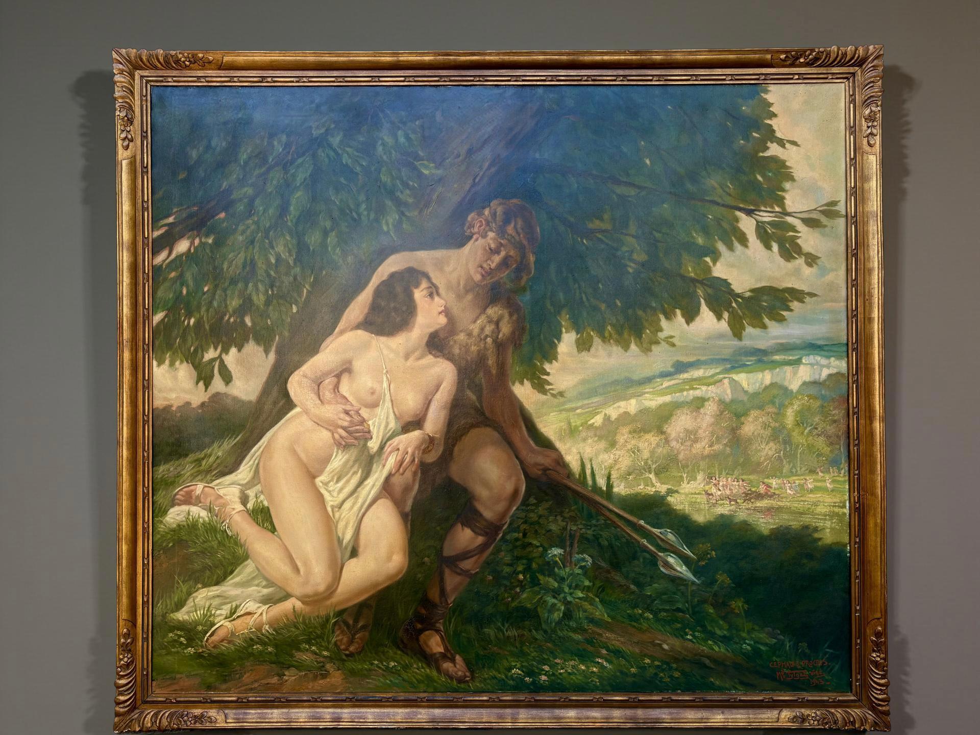 Cefalo e Procri Grande Dipinto Mitologico Firmato e Datato - French School Painting by Médard Tytgat