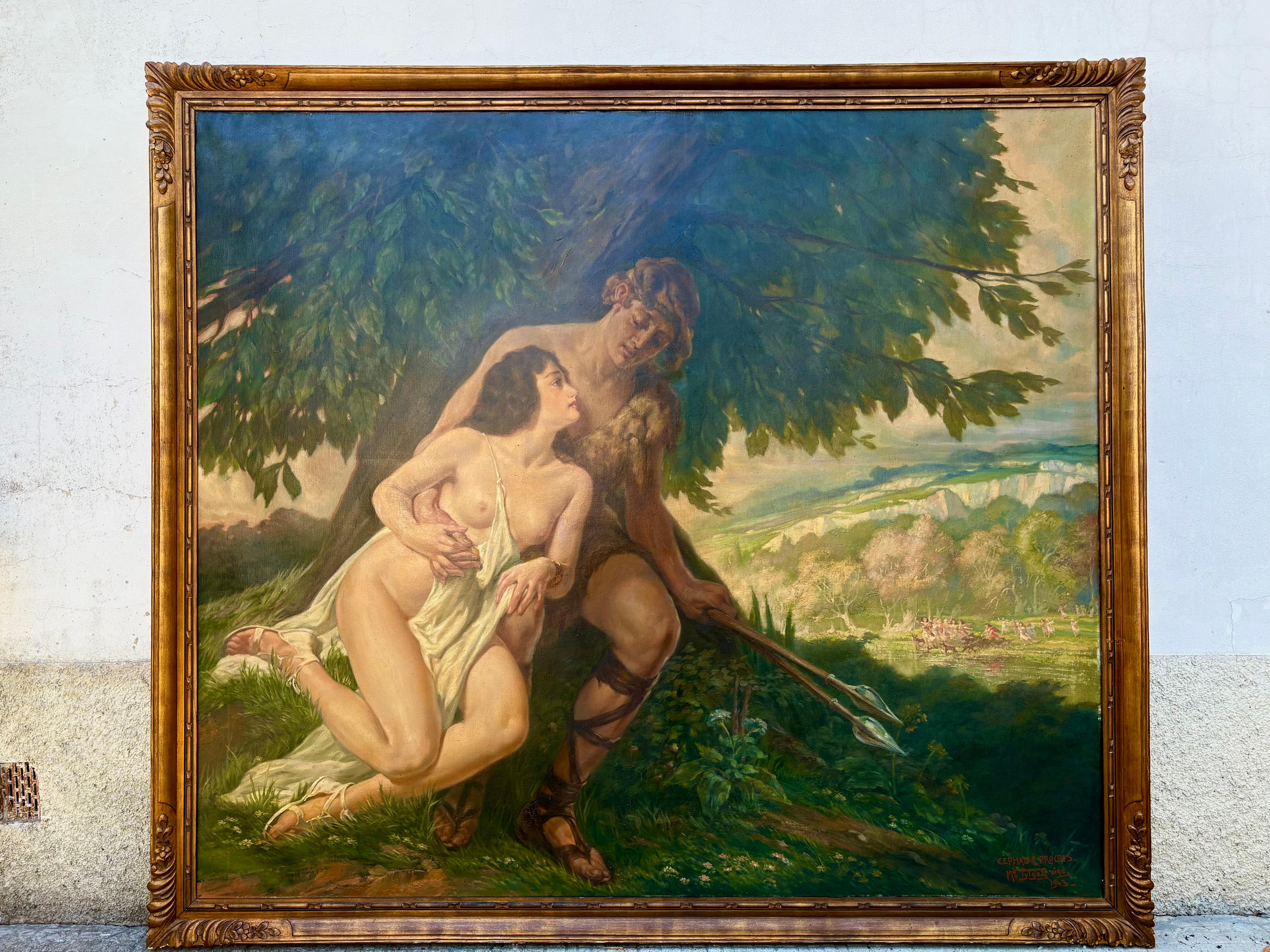 Cefalo e Procri Grande Dipinto Mitologico Firmato e Datato For Sale 4