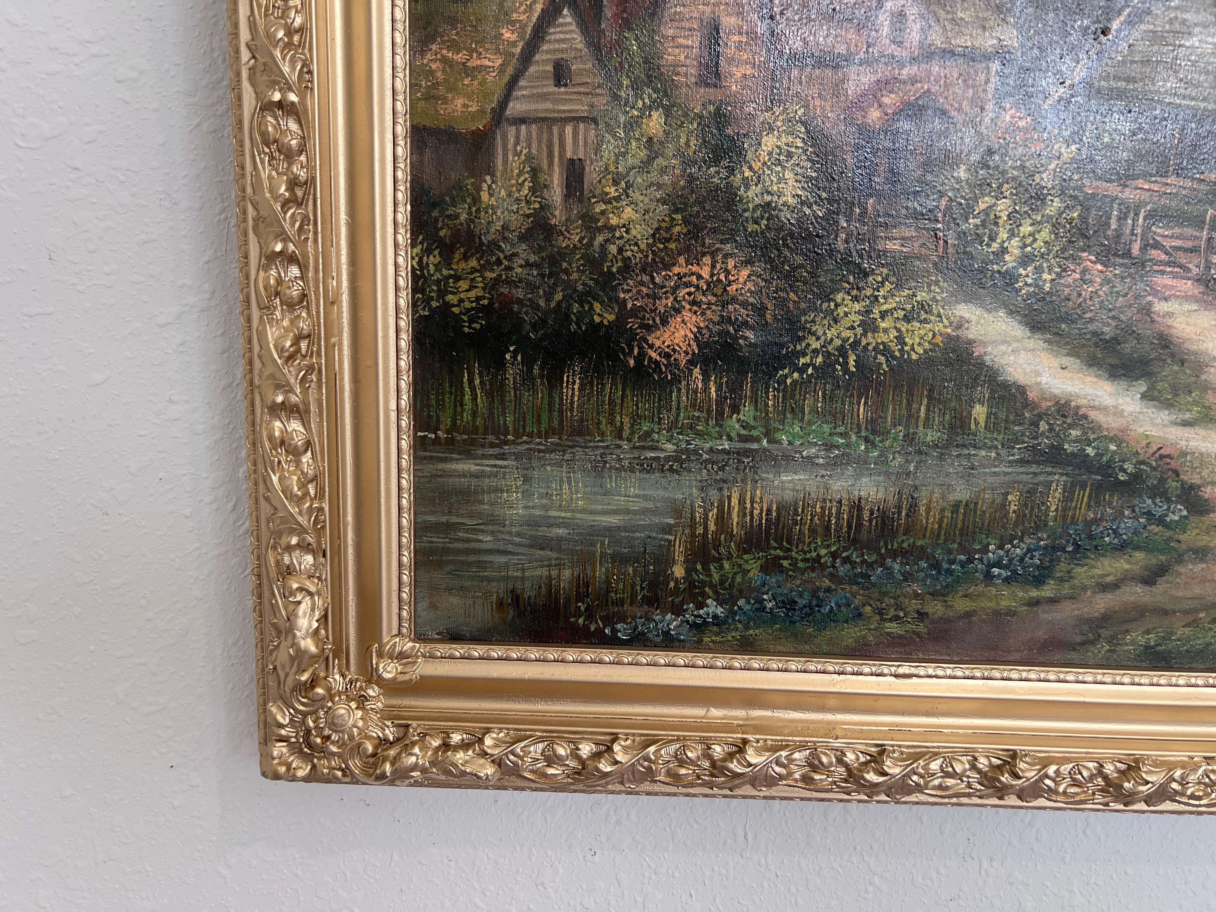 Antikes Ölgemälde Landhauslandschaft Signiert D.A. Kinn - Gerahmt (Impressionismus), Painting, von M.D.Chin