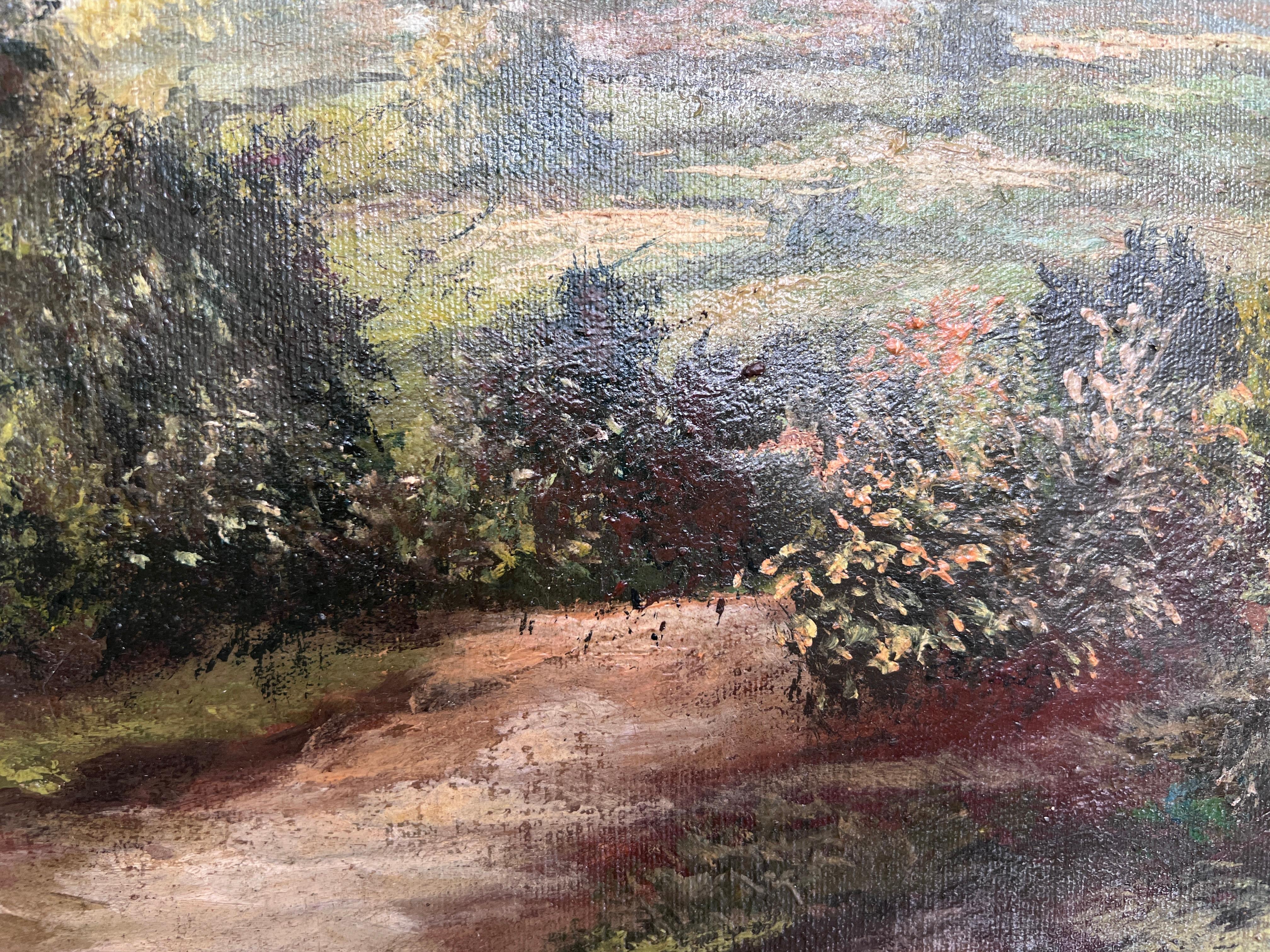 Antikes Ölgemälde Landhauslandschaft Signiert D.A. Kinn - Gerahmt im Angebot 4