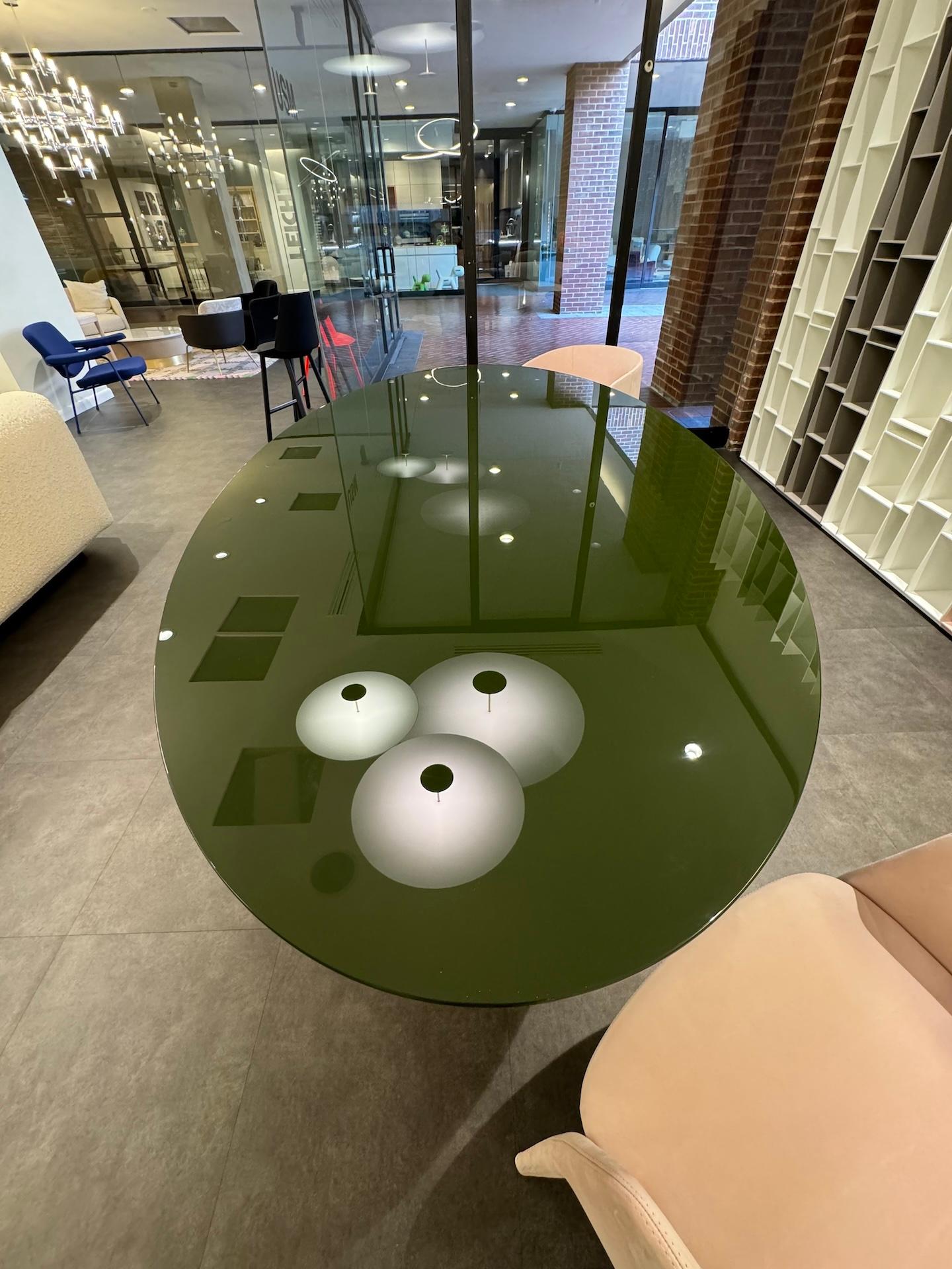 Lacquer MDF Italia Glossy Green Oval NVL Table  by Jean Nouvel Design in STOCK For Sale
