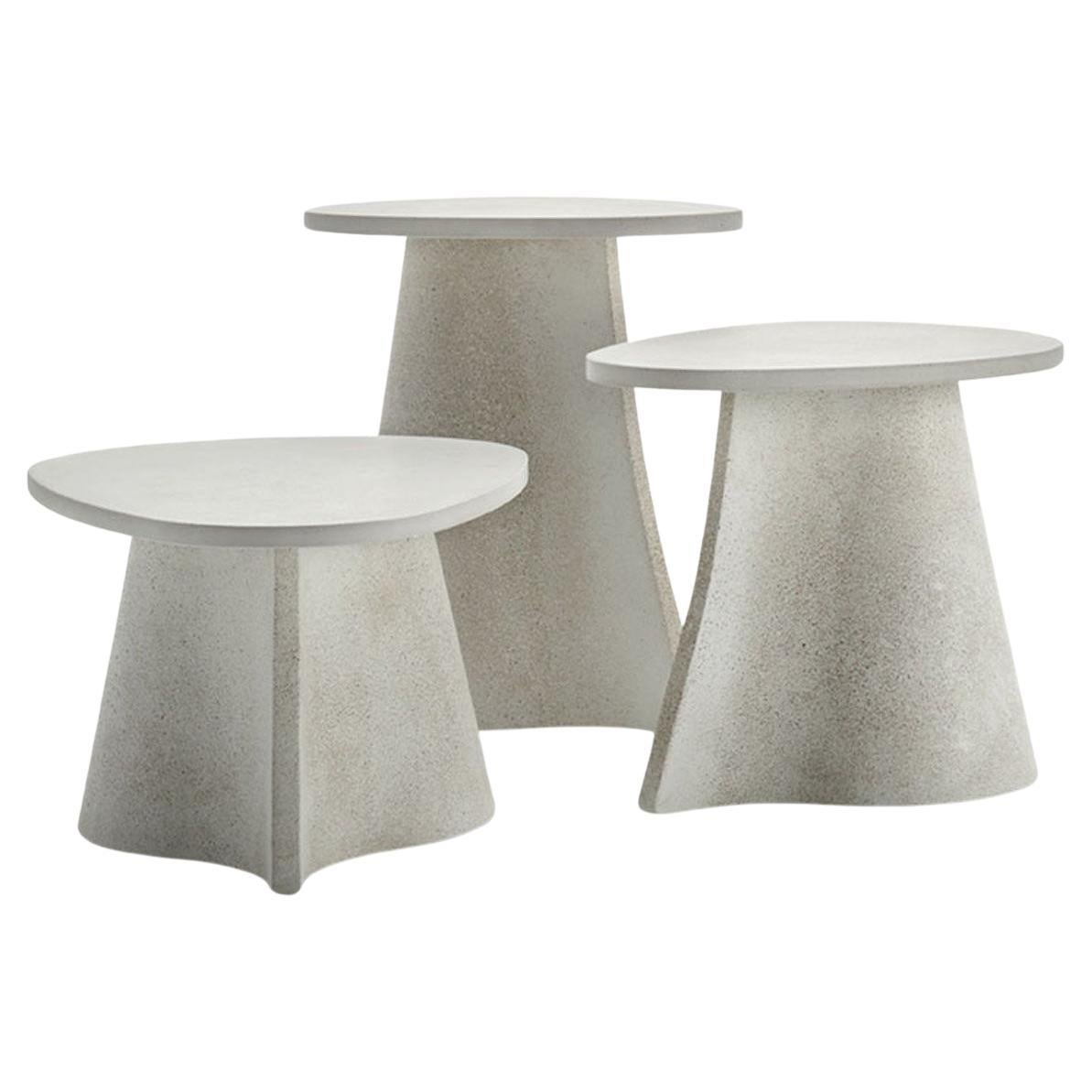 MDF Italia Set of Three Cement Fossil Low Tables Indoor / Outdoor by Xavier Lust For Sale