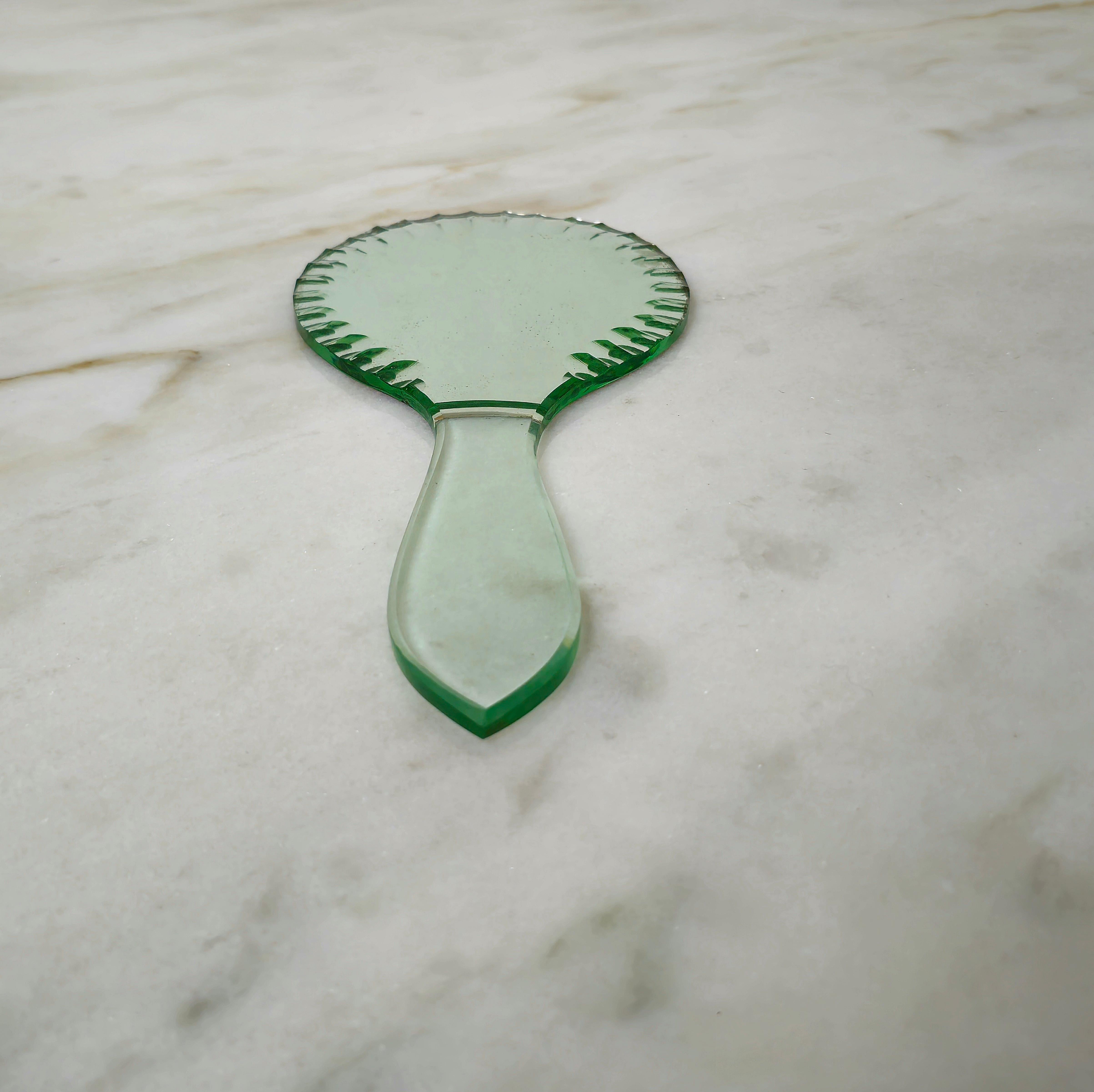 Mdicentury Moderner Schminkspiegel aus Kristallglas Luigi Fontana Italienisches Design 1960er Jahre im Angebot 3
