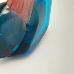 Mdina Axehead Solifleur Vase in Pink and Blue Glass, Malta, 1970s