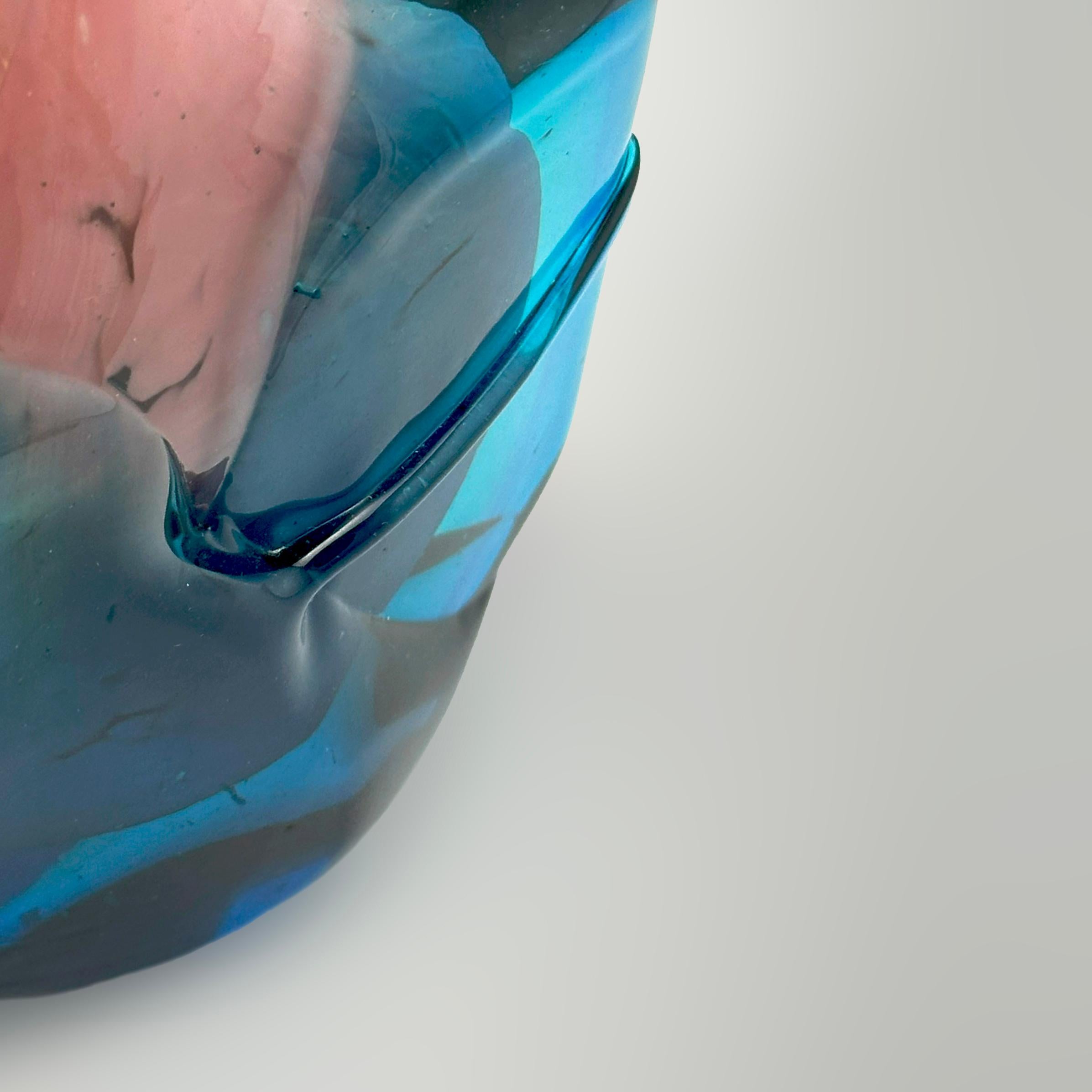 Late 20th Century Mdina Axehead Solifleur Vase in Pink and Blue Glass, Malta, 1970s For Sale