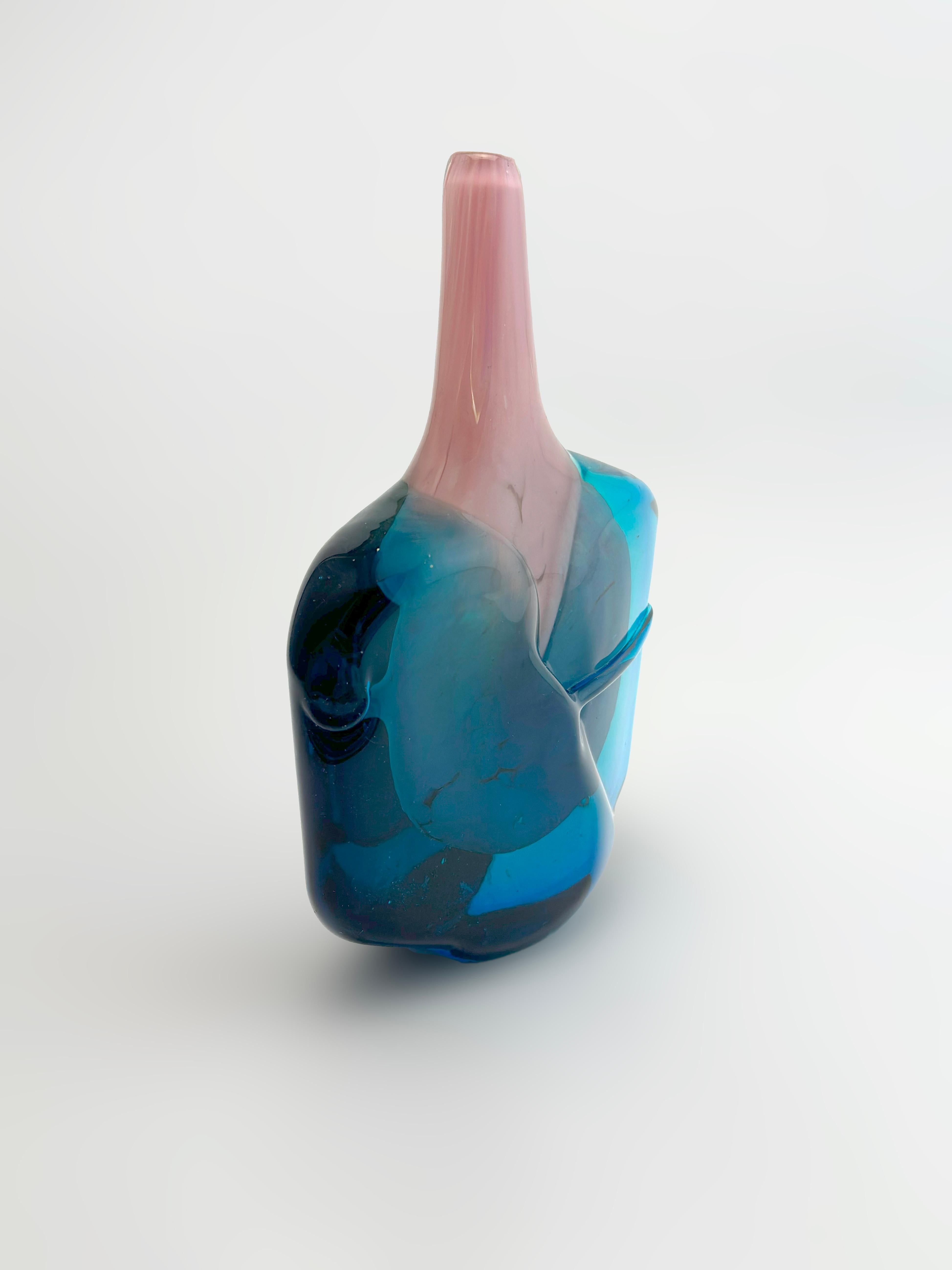 Mdina Axehead Solifleur Vase in Pink and Blue Glass, Malta, 1970s For Sale 1