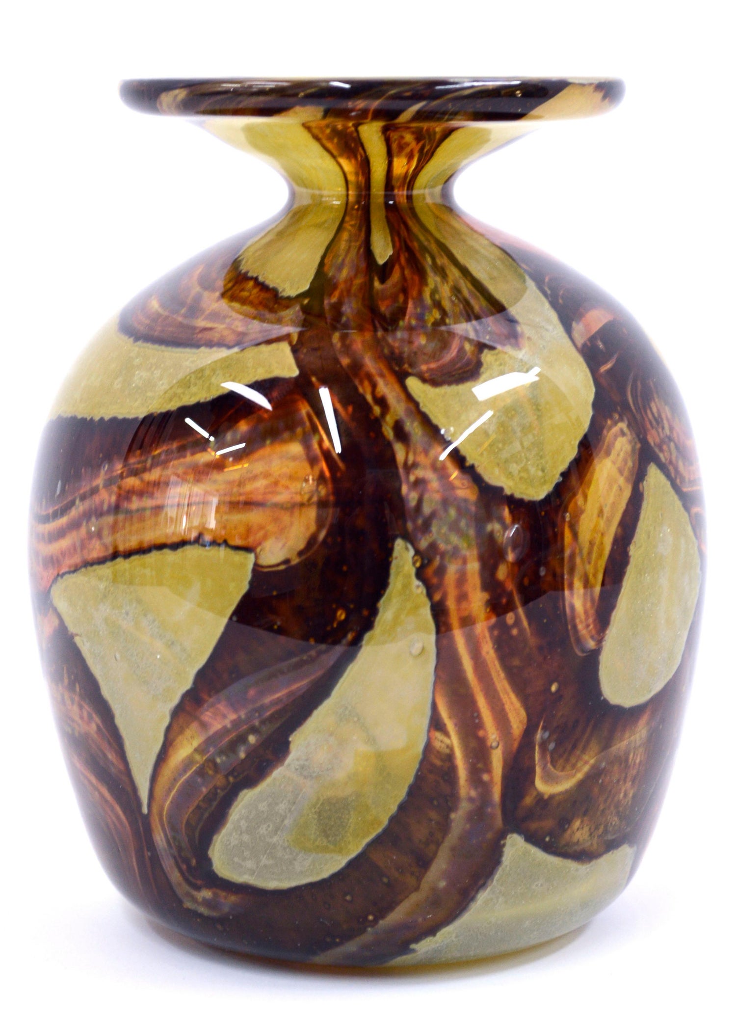 Mdina Chartreuse and Brown Earthtone Maltese Glass Vase, Signed at 1stDibs