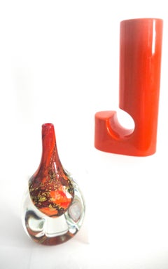 Mdina Crystal 'Obelisk' Orange, Black with Gold Inclusions, Signed Late 1970s