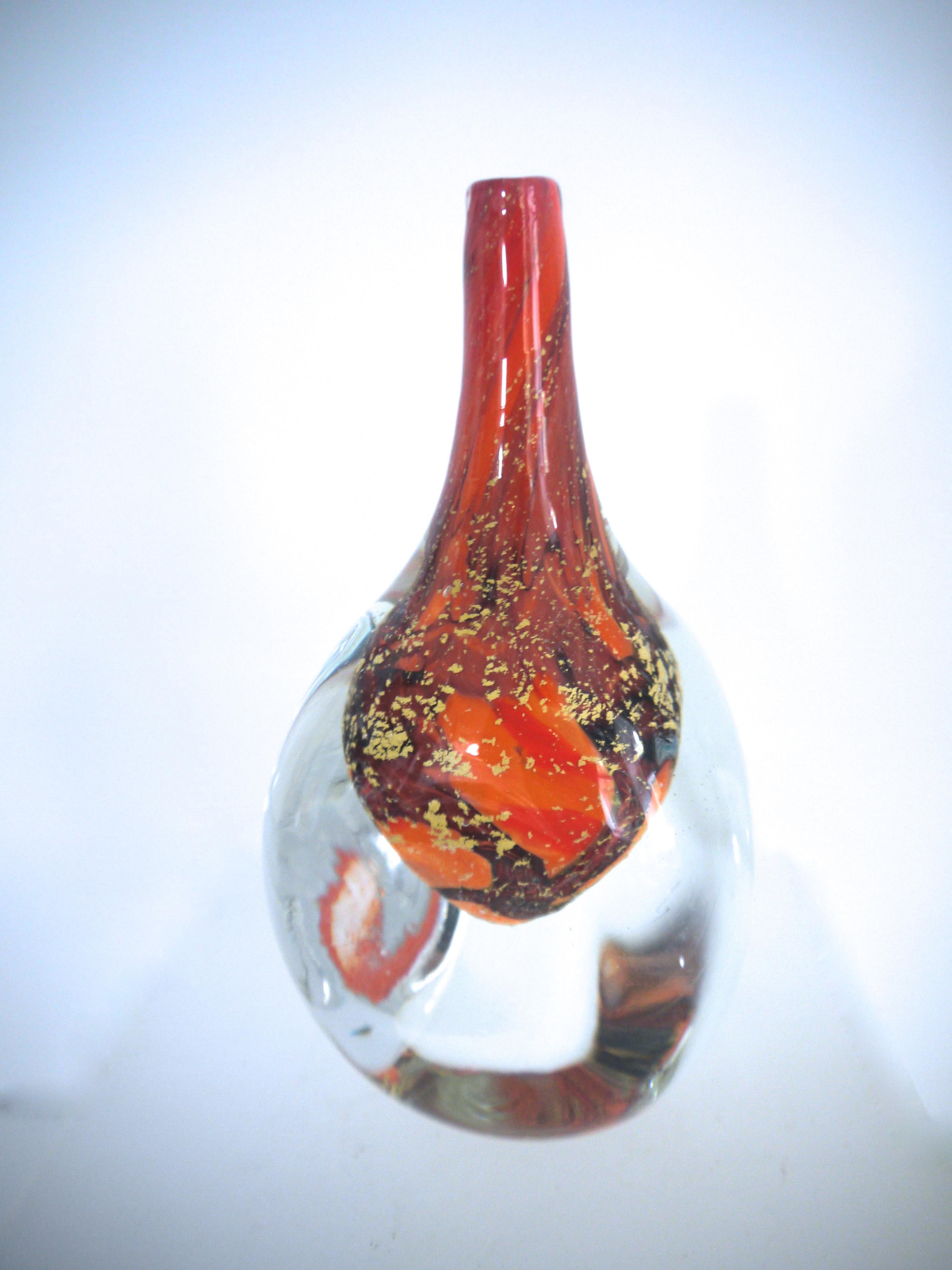 Maltese Mdina Crystal 'Obelisk' Orange, Black with Gold Inclusions, Signed Late 1970s For Sale