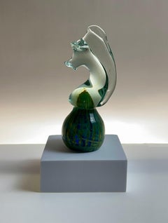 Pisapapeles de caballito de mar verde y amarillo hecho a mano en Mdina Glass - Firmado