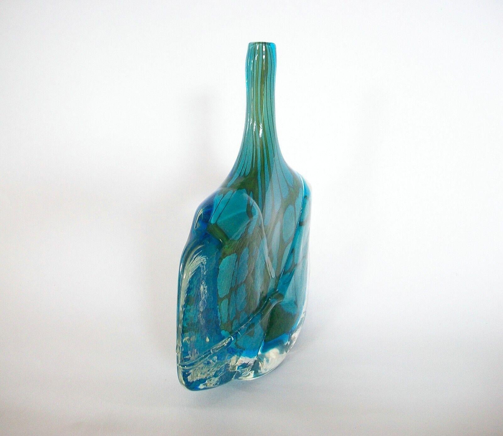 Hand-Crafted Mdina Glass/MDG, Mid-Century Studio Glass Fish Vase, Unsigned, Malta, C.1970