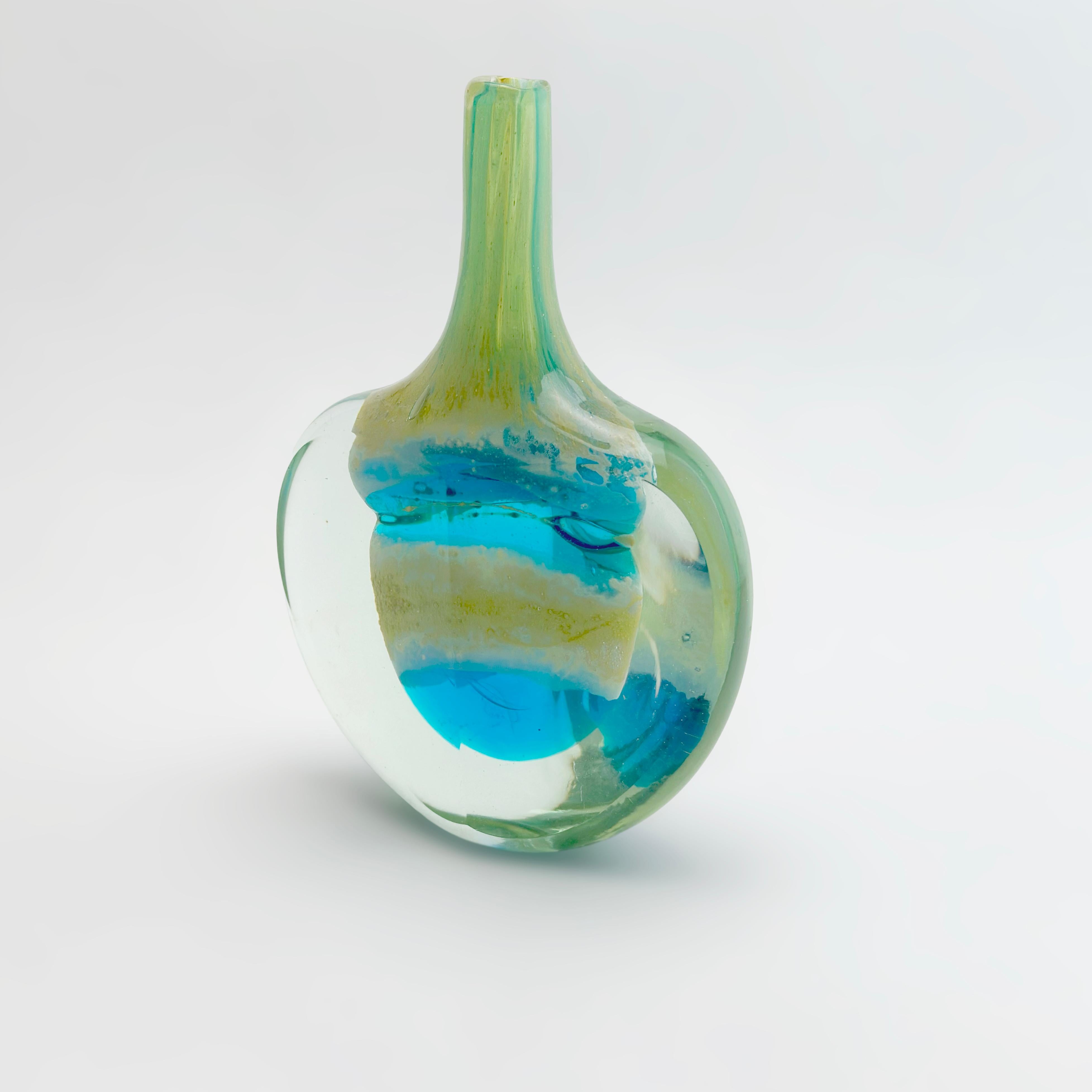 Fired Mdina Glass 'Sand and Sea' Lollipop Vase, Malta, c. 1970s For Sale
