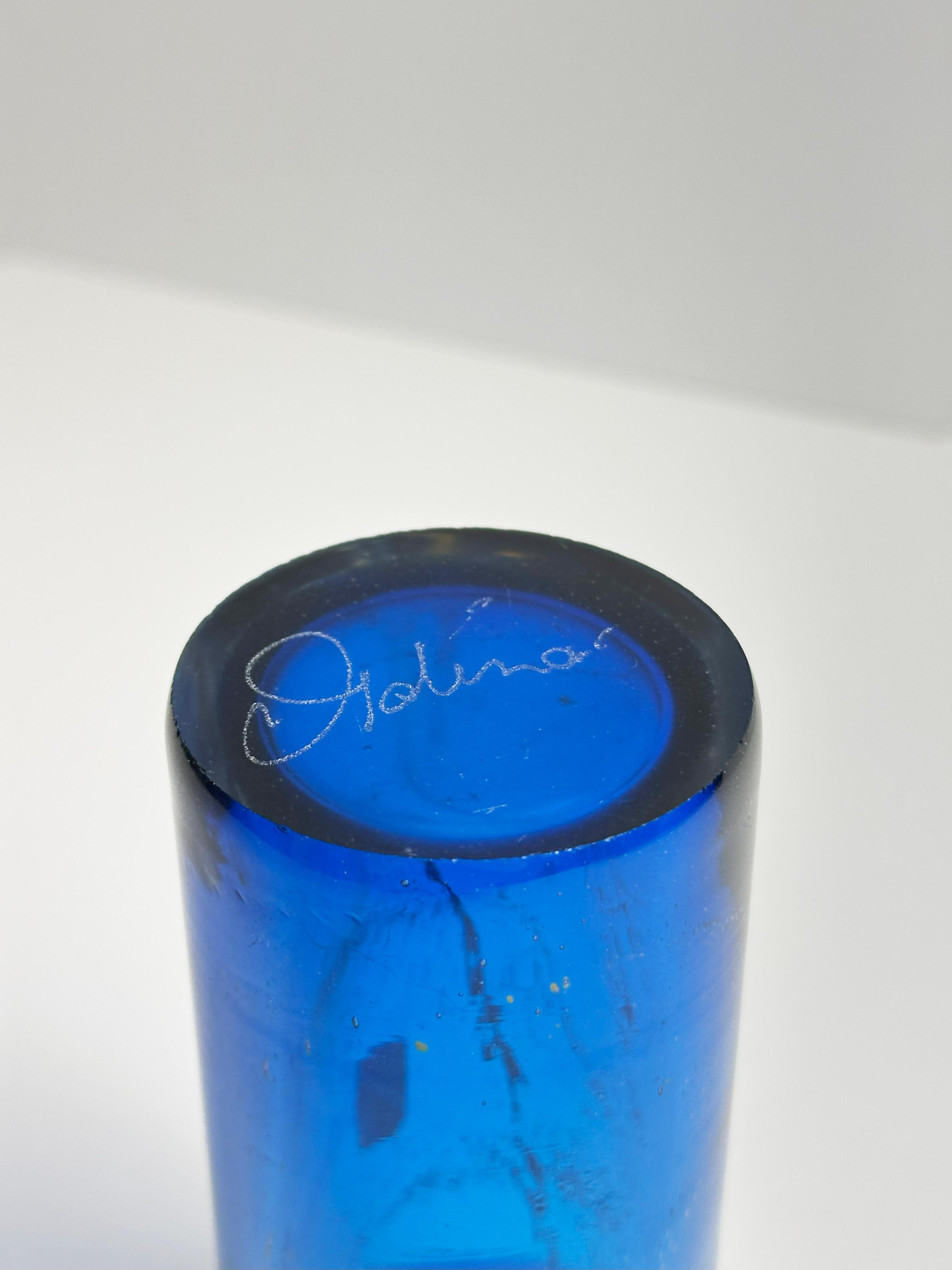 Verre d'art Vase en verre Mdina Glass en bleu et jaune, Malte, 1970 en vente