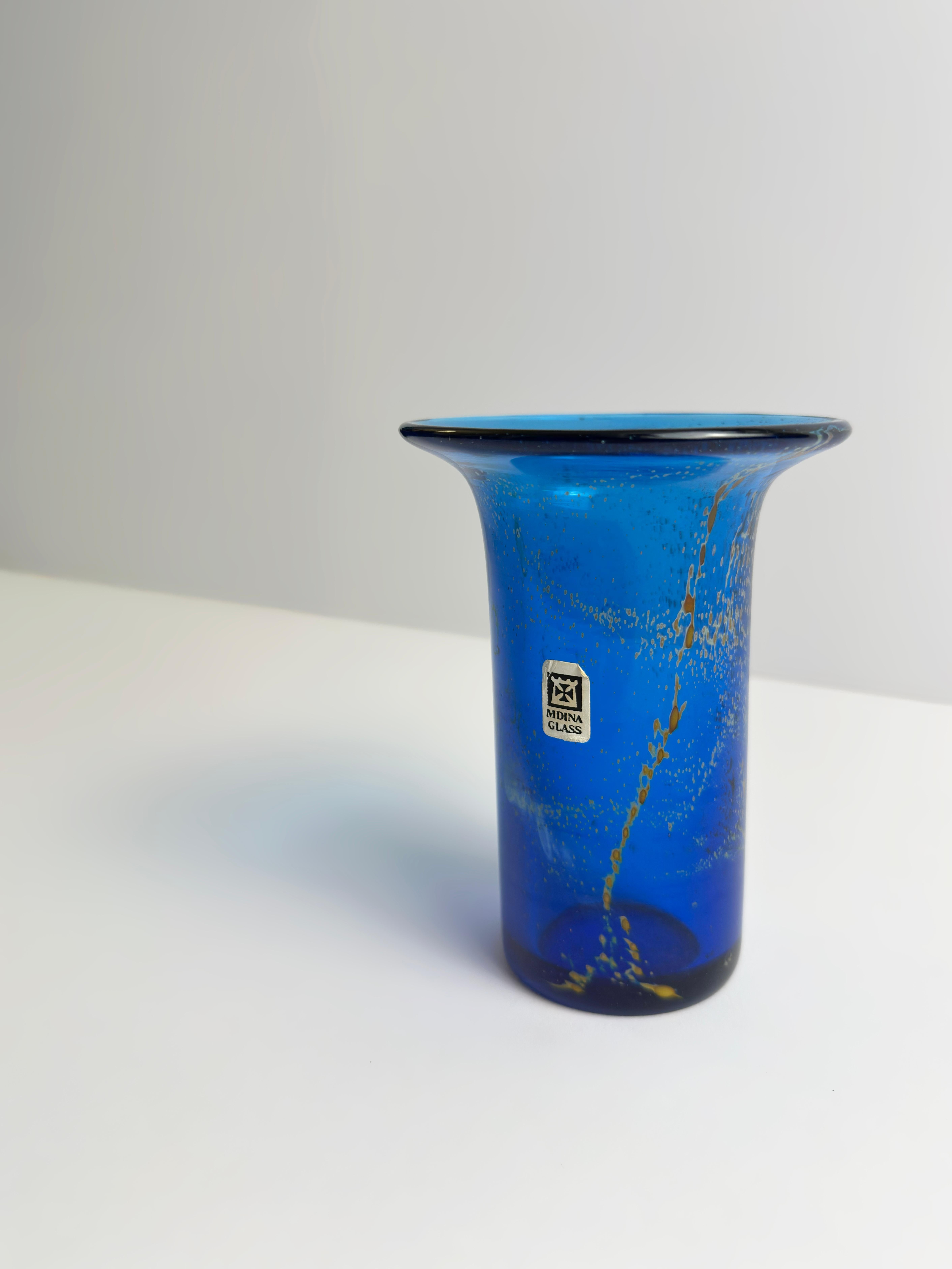 Vase en verre Mdina Glass en bleu et jaune, Malte, 1970 en vente 1