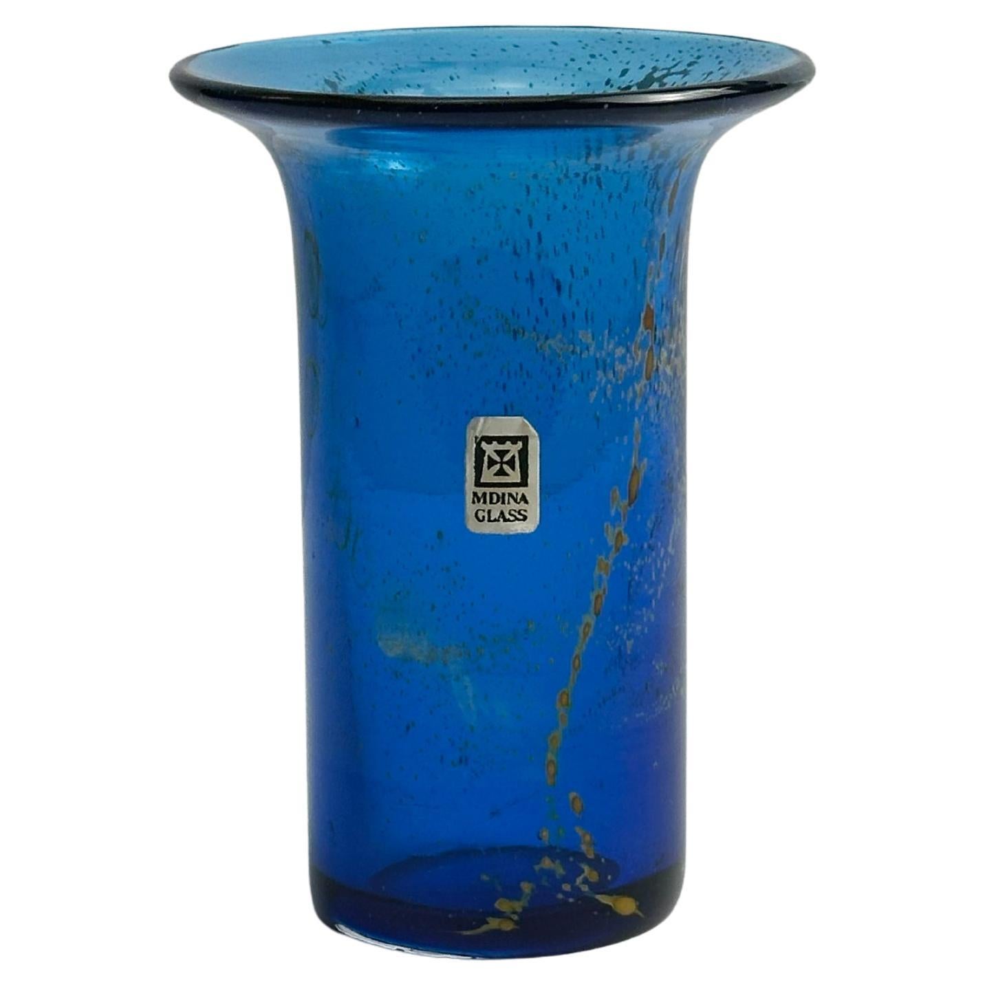 Vase en verre Mdina Glass en bleu et jaune, Malte, 1970 en vente