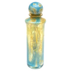 Mdina Malta Signed Turquoise, Yellow, Brown Blown Glass Decanter Bottle Used