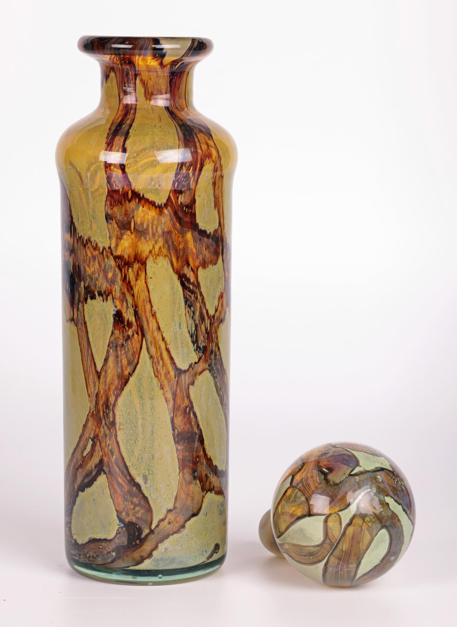 Hand-Crafted Mdina Maltese Art Glass Brown Swirl Decanter by Michael Harris