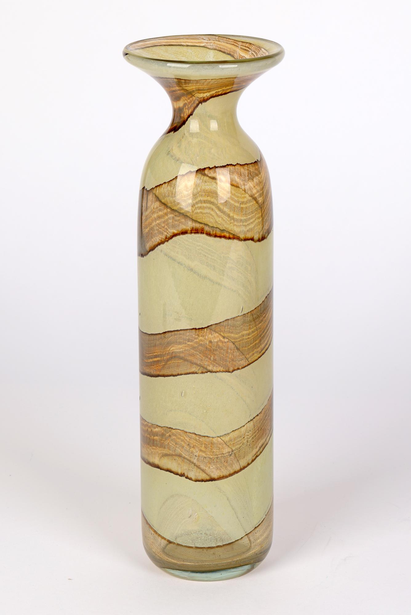Late 20th Century Mdina Maltese Art Glass Brown Swirl Vase by Michael Harris
