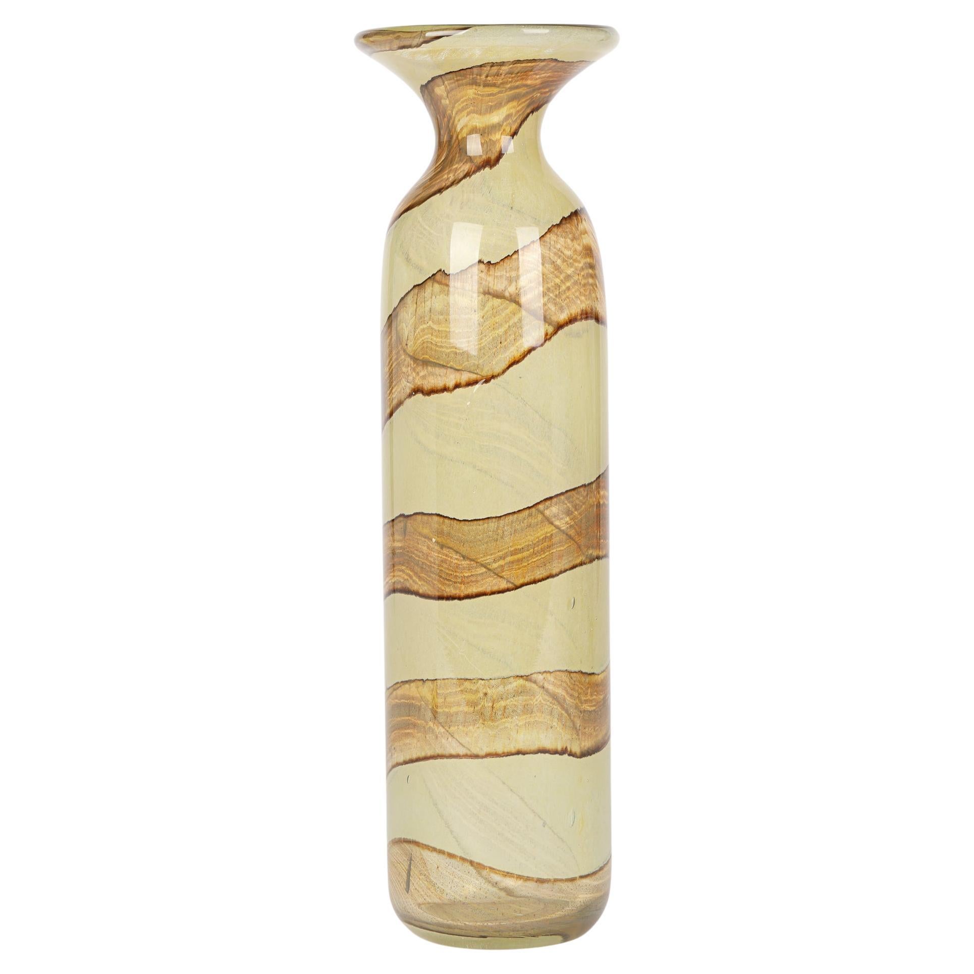 Mdina Maltese Art Glass Brown Swirl Vase by Michael Harris