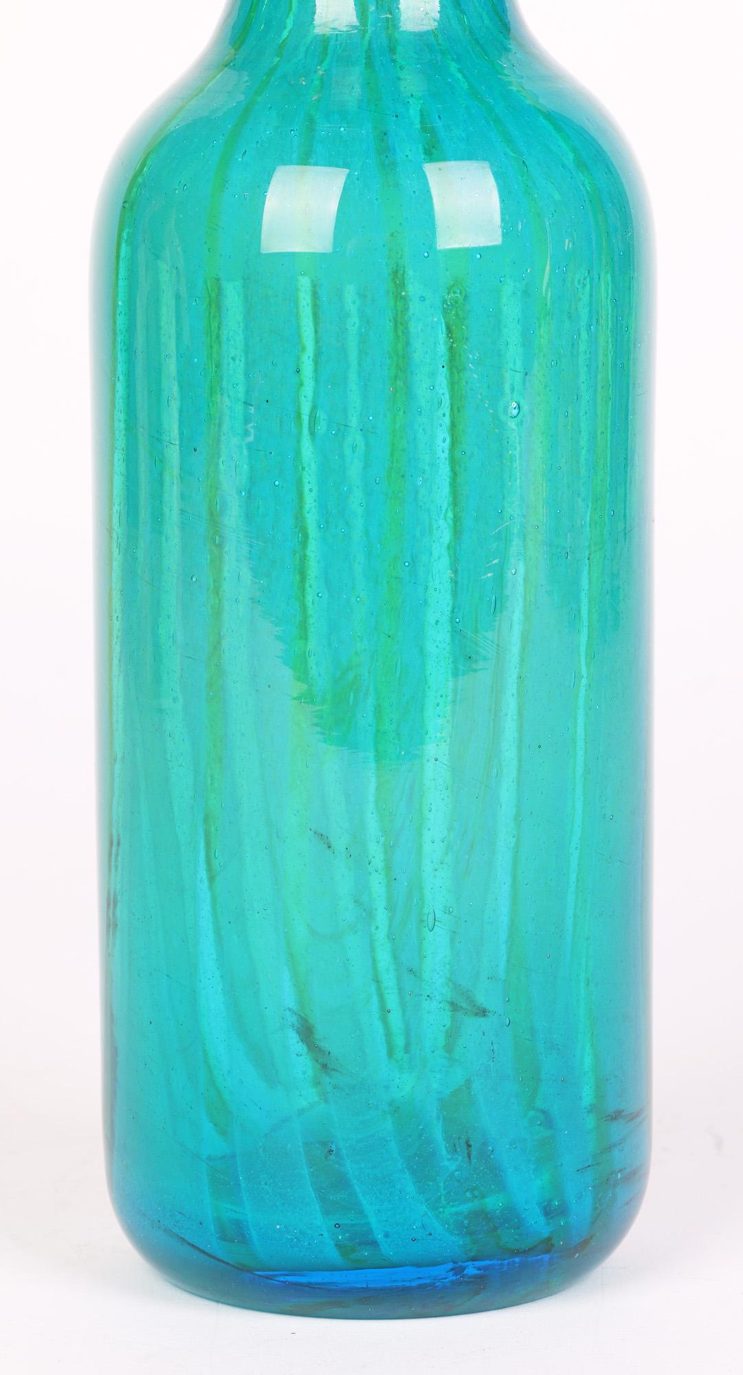 Modern Mdina Maltese Art Glass Sand Streaked Blue Art Glass Vase