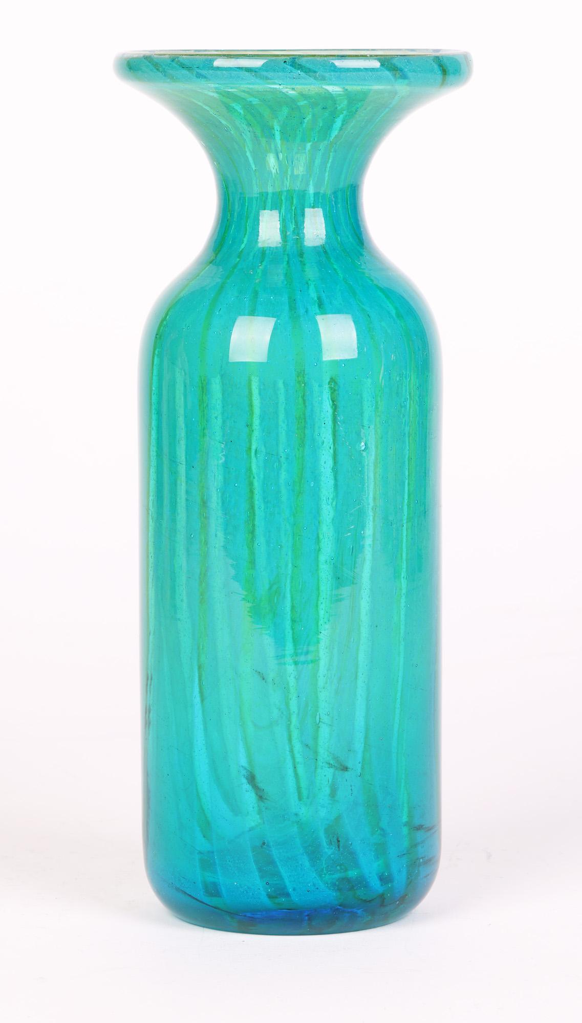 Hand-Crafted Mdina Maltese Art Glass Sand Streaked Blue Art Glass Vase