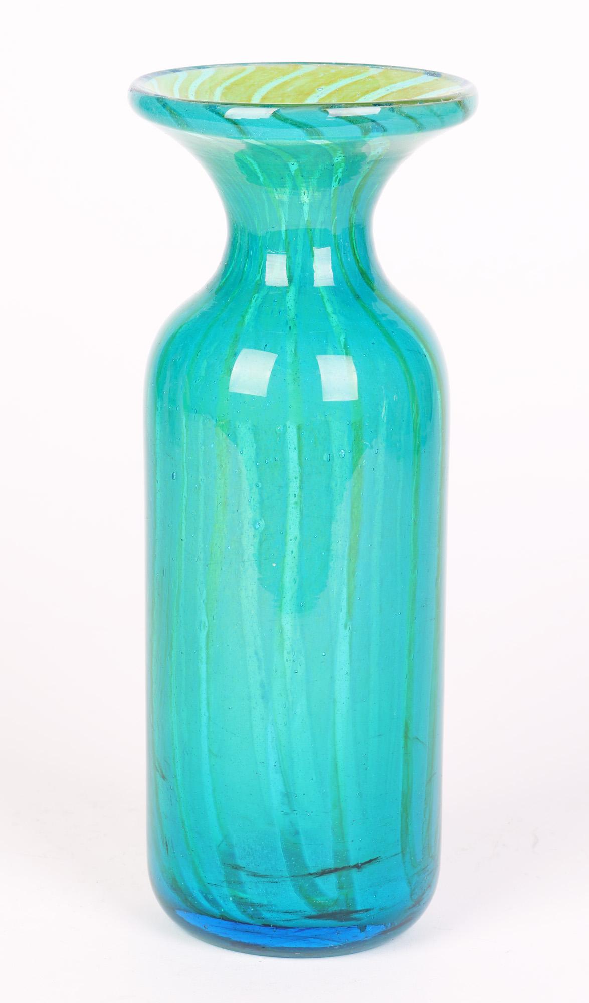 Late 20th Century Mdina Maltese Art Glass Sand Streaked Blue Art Glass Vase