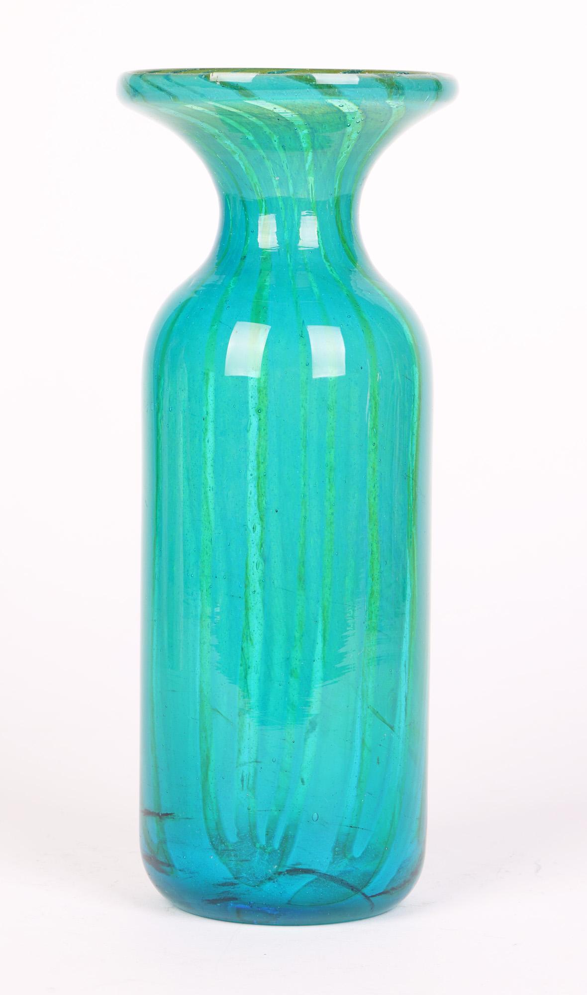 Mdina Maltese Art Glass Sand Streaked Blue Art Glass Vase 3