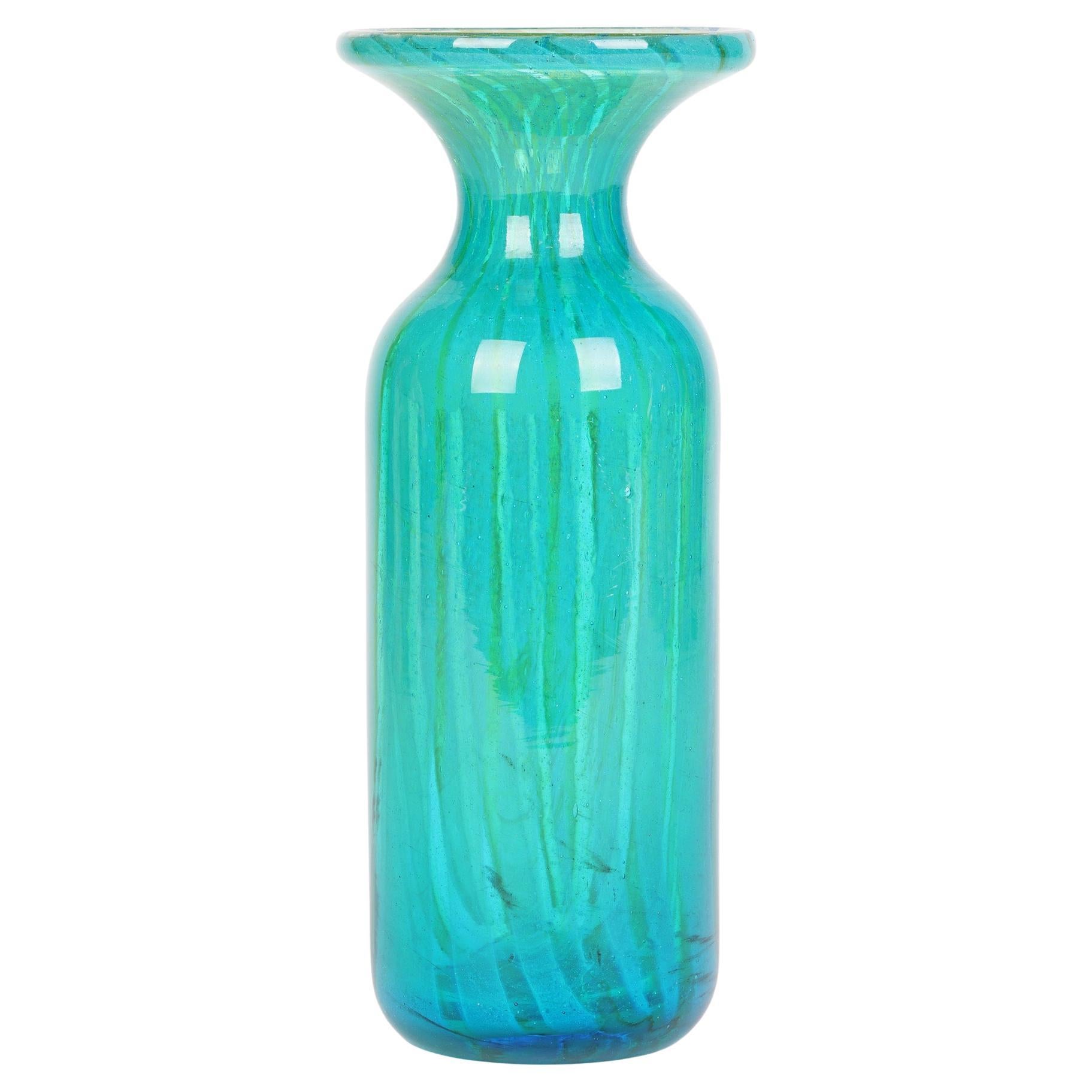 Mdina Maltese Art Glass Sand Streaked Blue Art Glass Vase