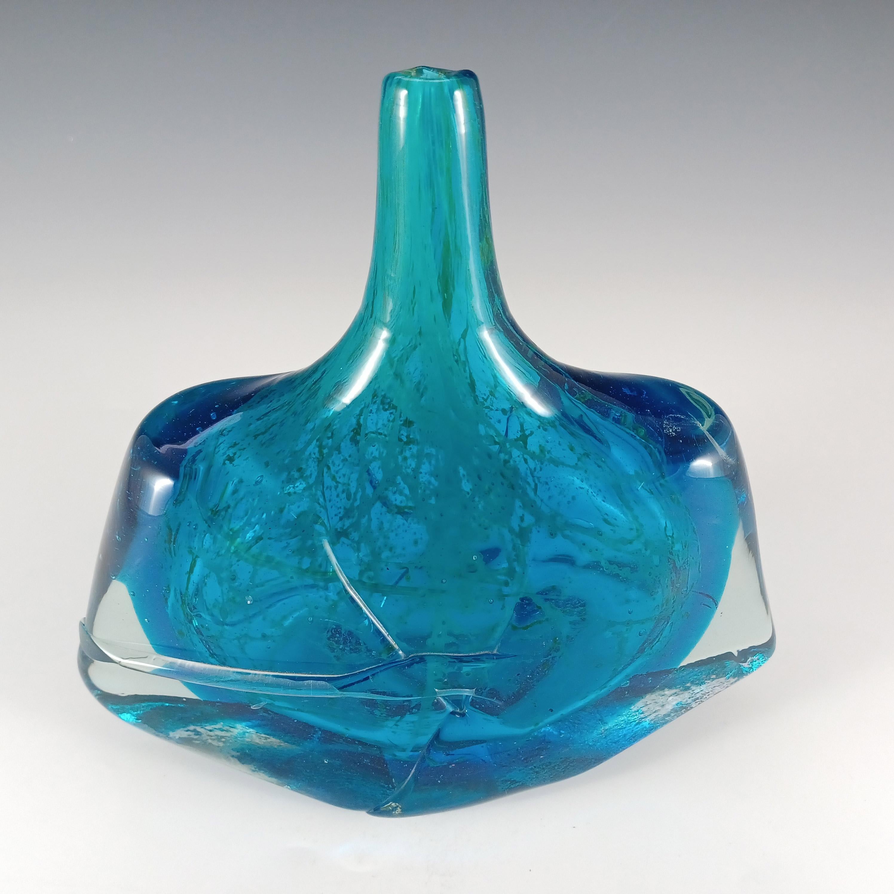 Mid-Century Modern Mdina Maltese Blue Glass 'Fish' / 'Axe Head' Vase - Signed 1979 For Sale