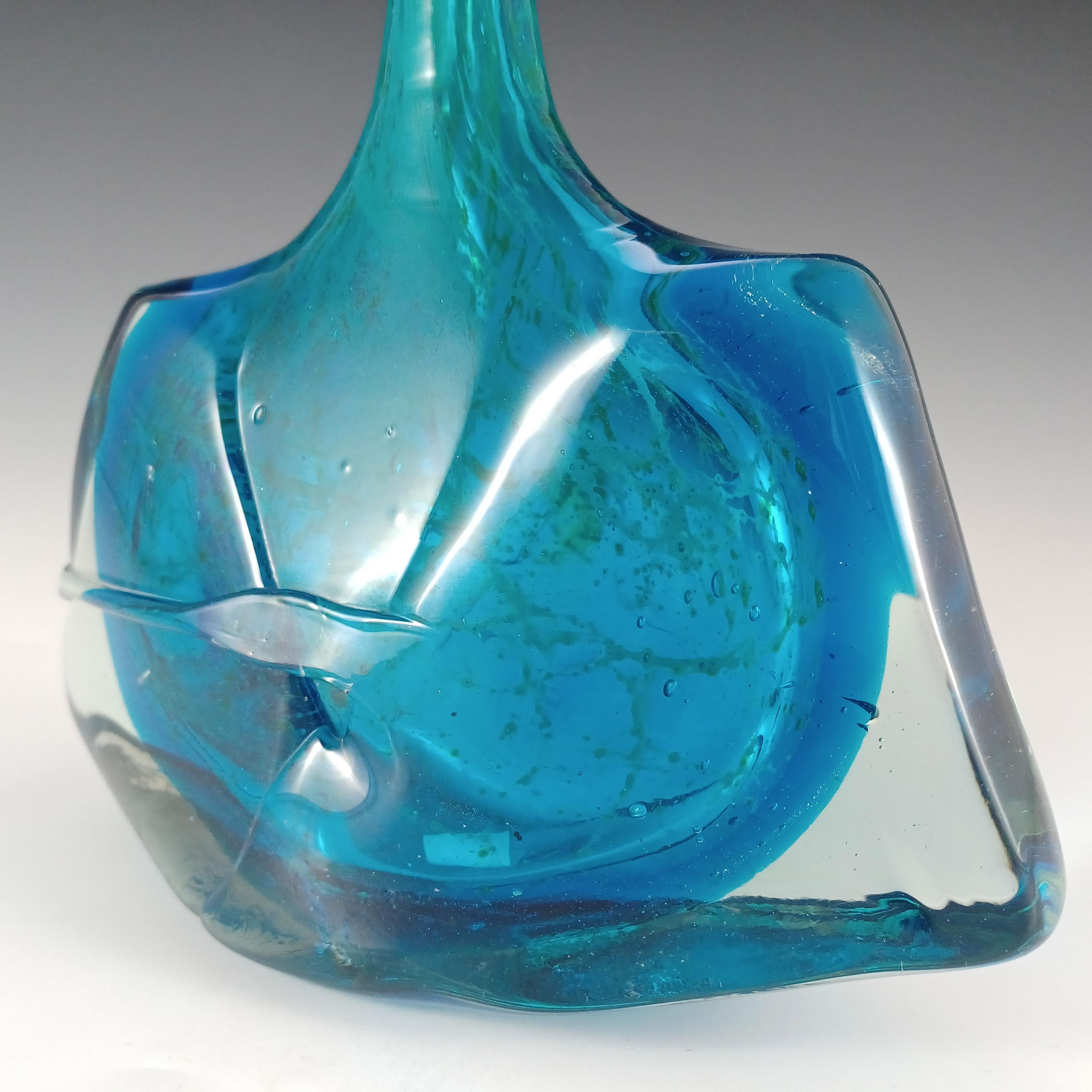 Mdina Maltese Blue Glass 'Fish' / 'Axe Head' Vase - Signed 1979 In Good Condition For Sale In Bolton, GB