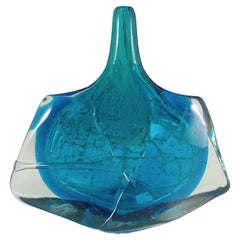 Vintage Mdina Maltese Blue Glass 'Fish' / 'Axe Head' Vase - Signed 1979