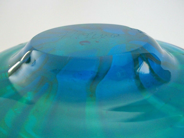 Mdina, 'Ming', Vintage Blue and Green Glass Vase, Malta, Late 20th