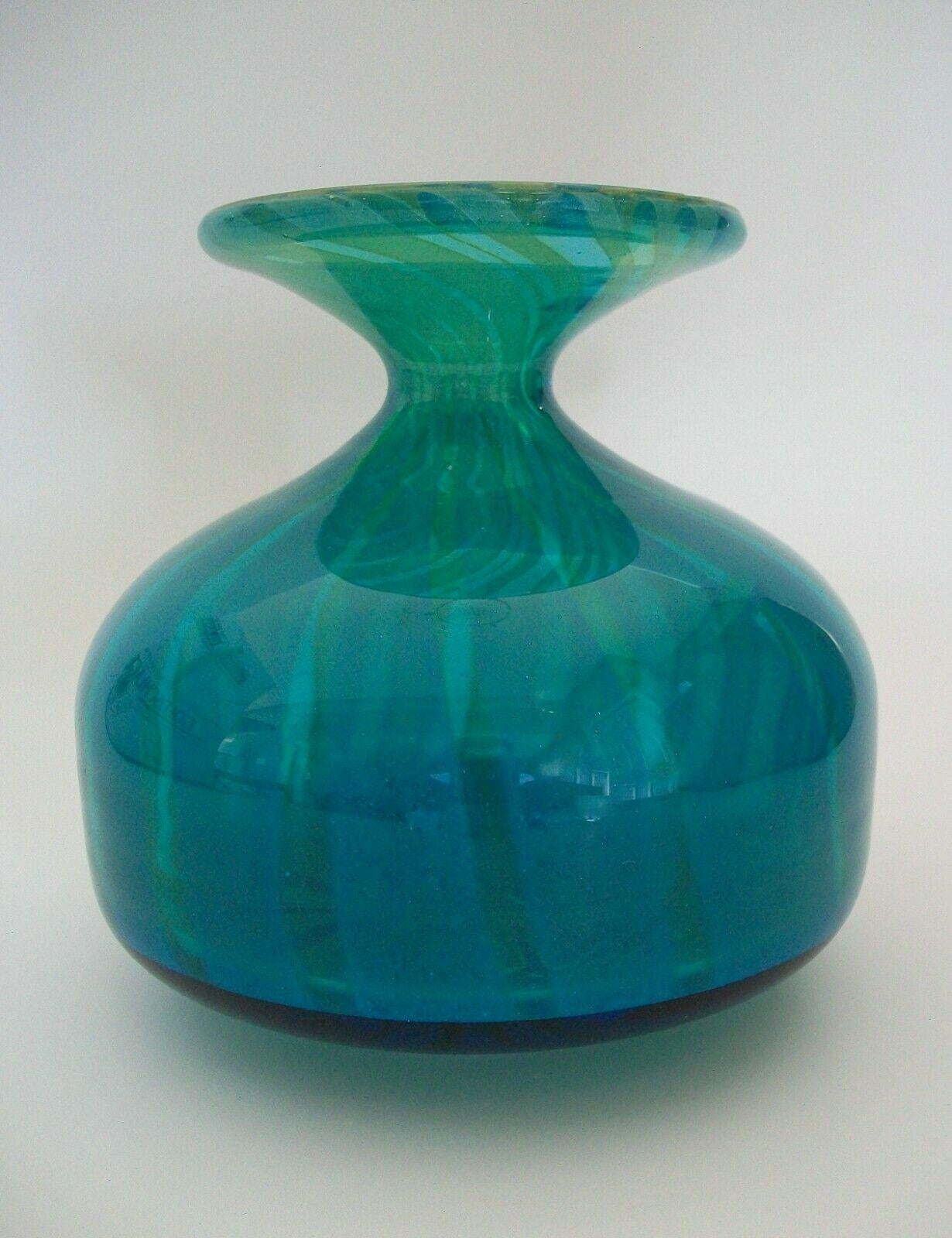 Maltese Mdina, 'Ming', Vintage Blue & Green Glass Vase, Malta, Late 20th Century For Sale