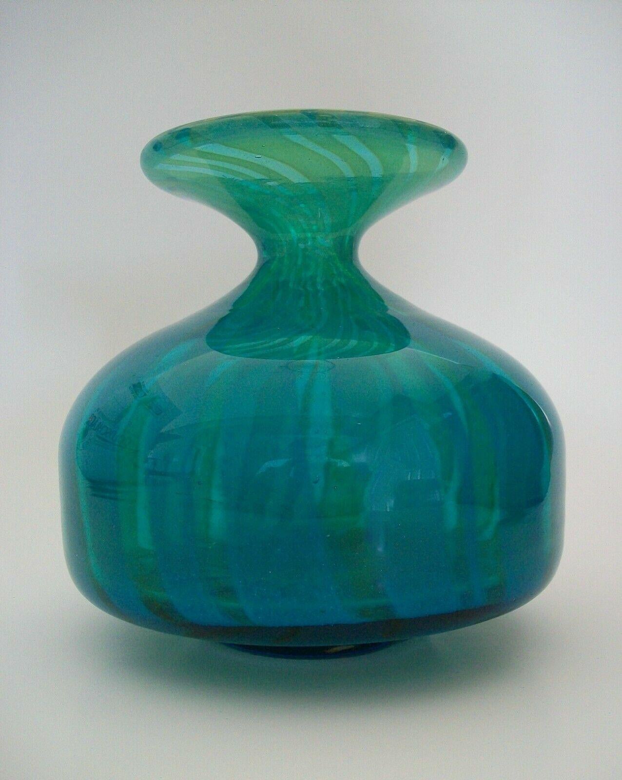 Hand-Crafted Mdina, 'Ming', Vintage Blue & Green Glass Vase, Malta, Late 20th Century For Sale