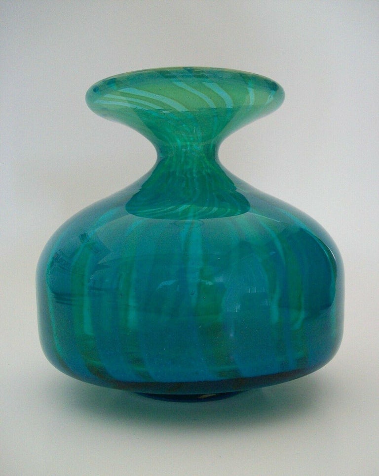 Mdina, 'Ming', Vintage Blue and Green Glass Vase, Malta, Late 20th