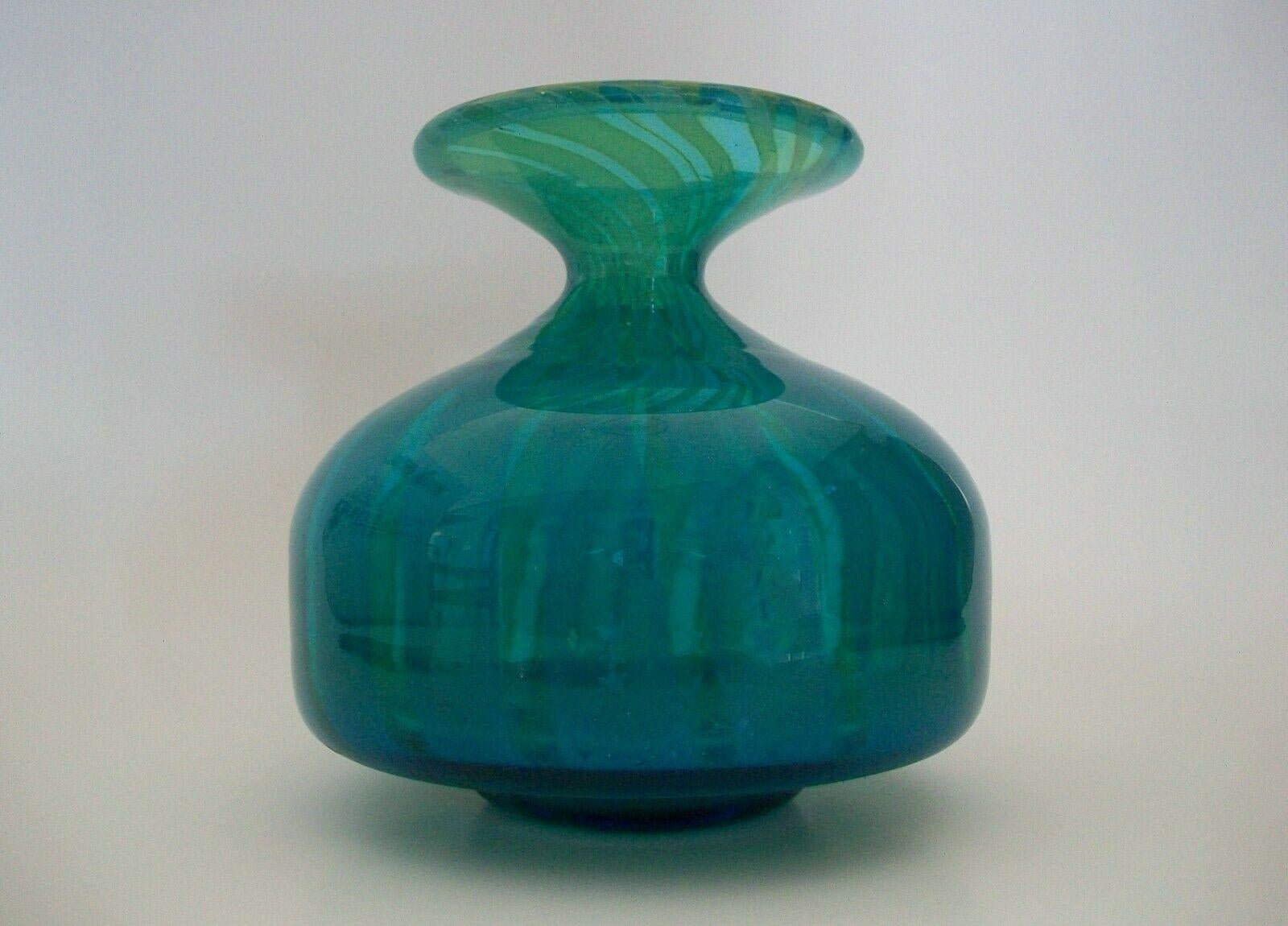 Art Glass Mdina, 'Ming', Vintage Blue & Green Glass Vase, Malta, Late 20th Century For Sale