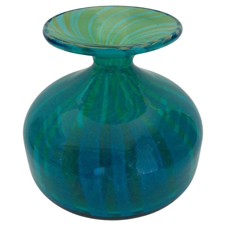Mdina, 'Ming', Vintage Blue and Green Glass Vase, Malta, Late 20th