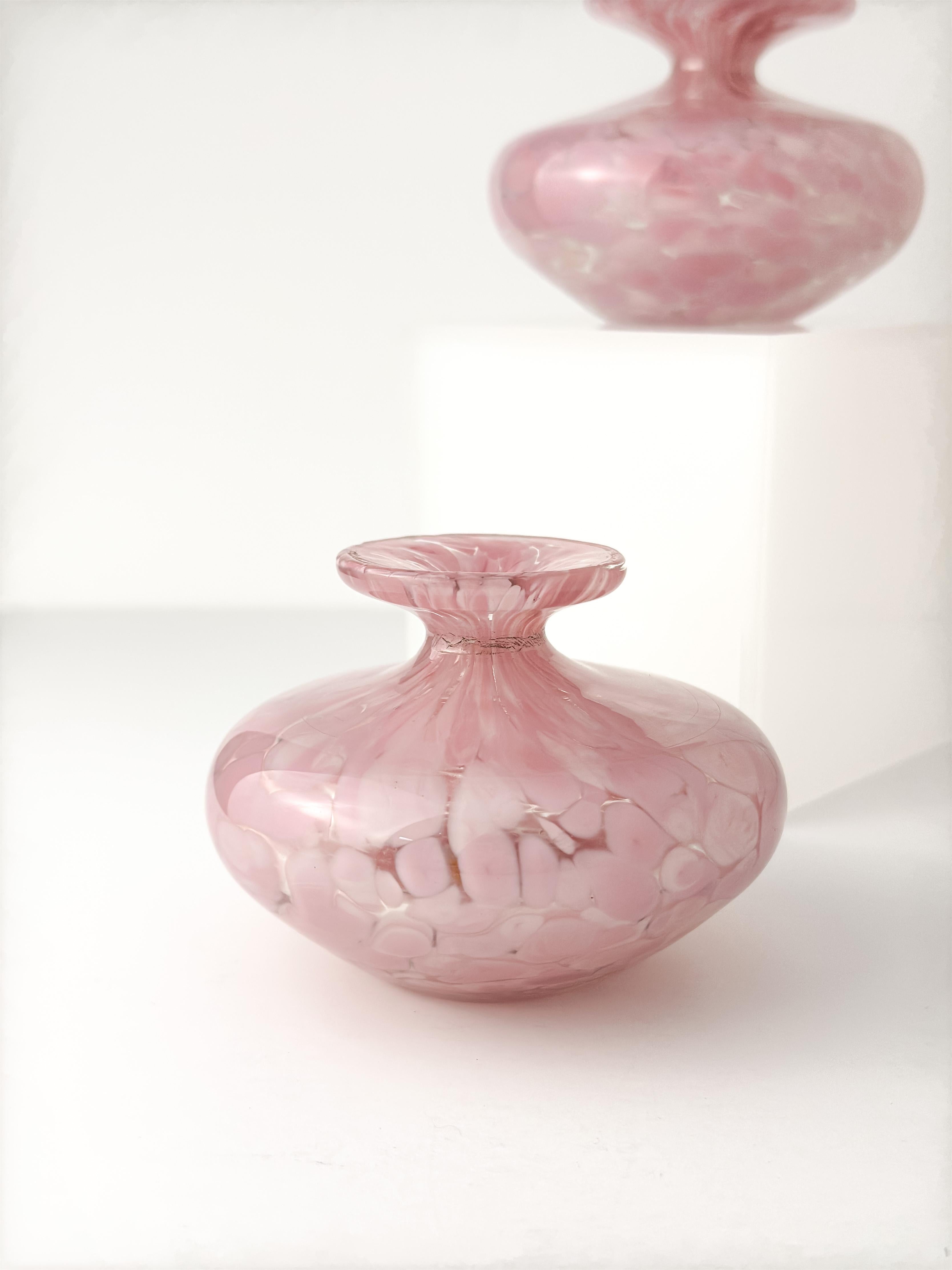 Maltese Mdina Pink Glass Vase, Small Bottle Signed Matching Pair c.1980s For Sale