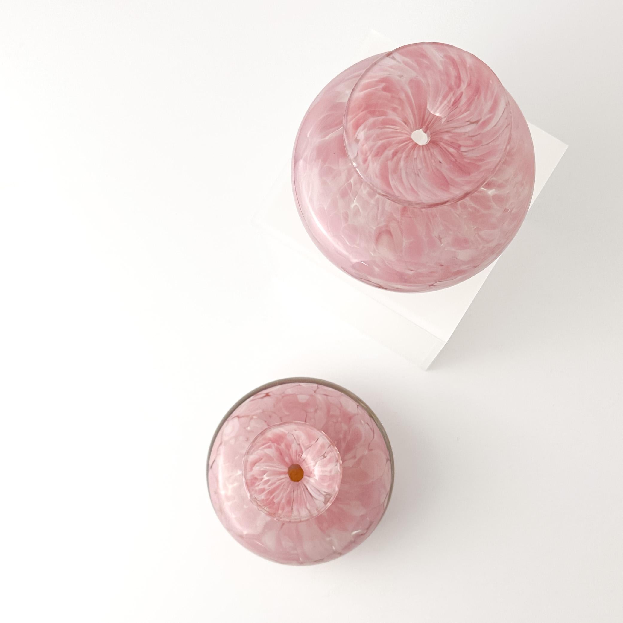 Mdina Pink Glass Vase, Small Bottle Signed Matching Pair c.1980s In Good Condition For Sale In Glasgow, GB