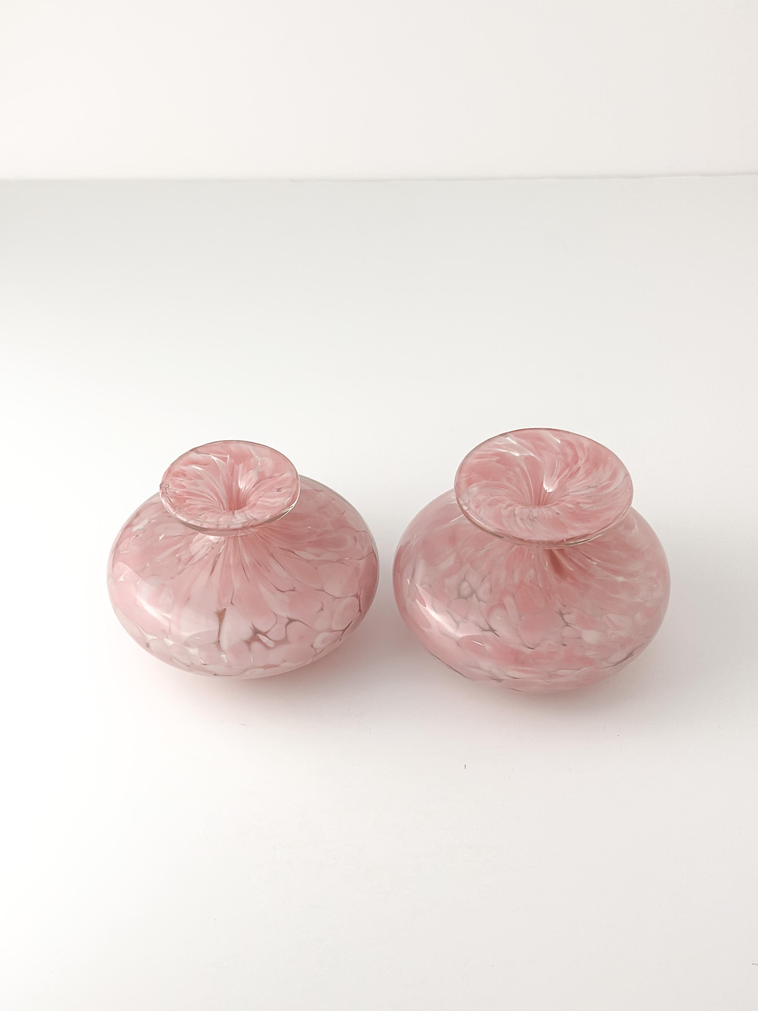 20th Century Mdina Pink Glass Vase, Small Bottle Signed Matching Pair c.1980s For Sale