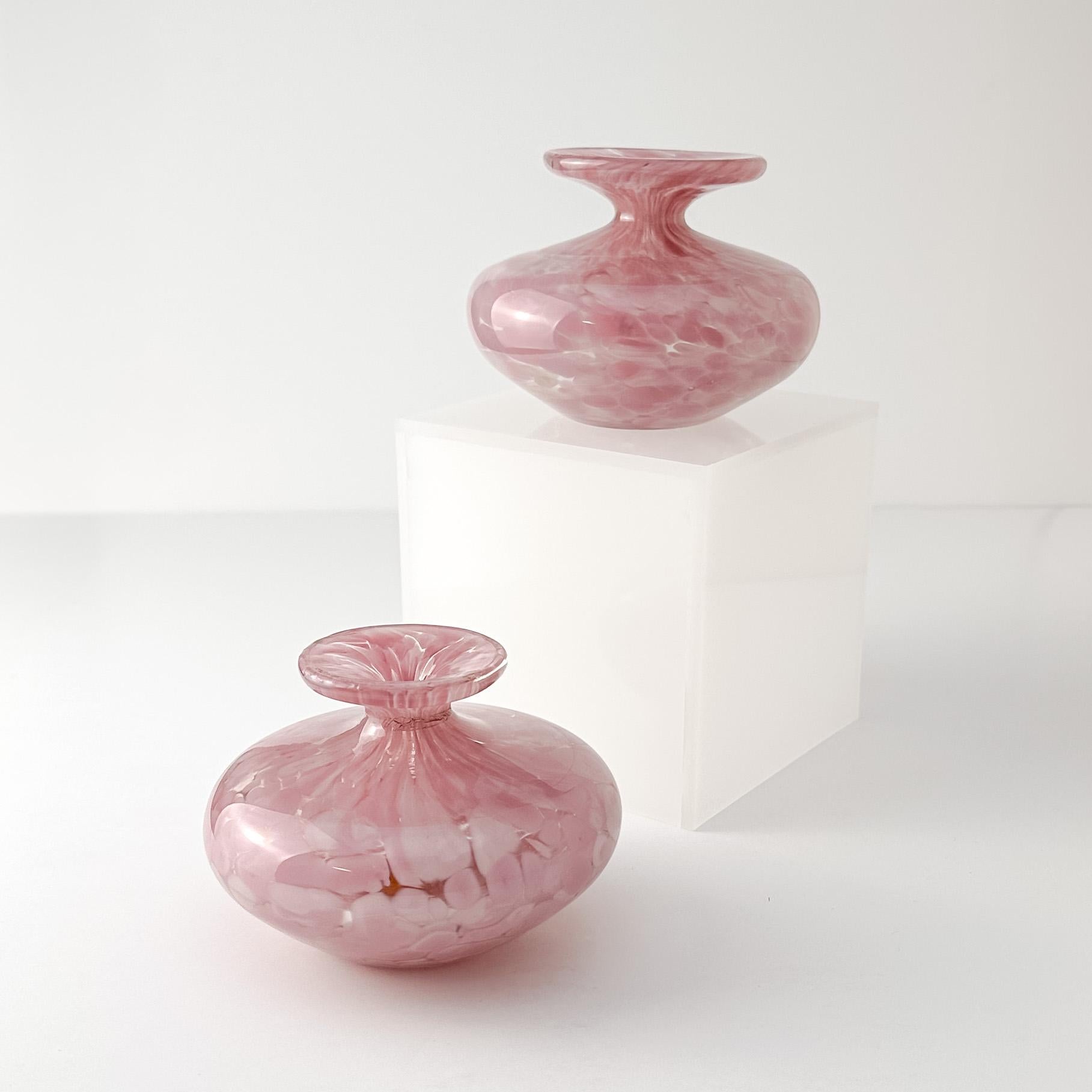Art Glass Mdina Pink Glass Vase, Small Bottle Signed Matching Pair c.1980s For Sale
