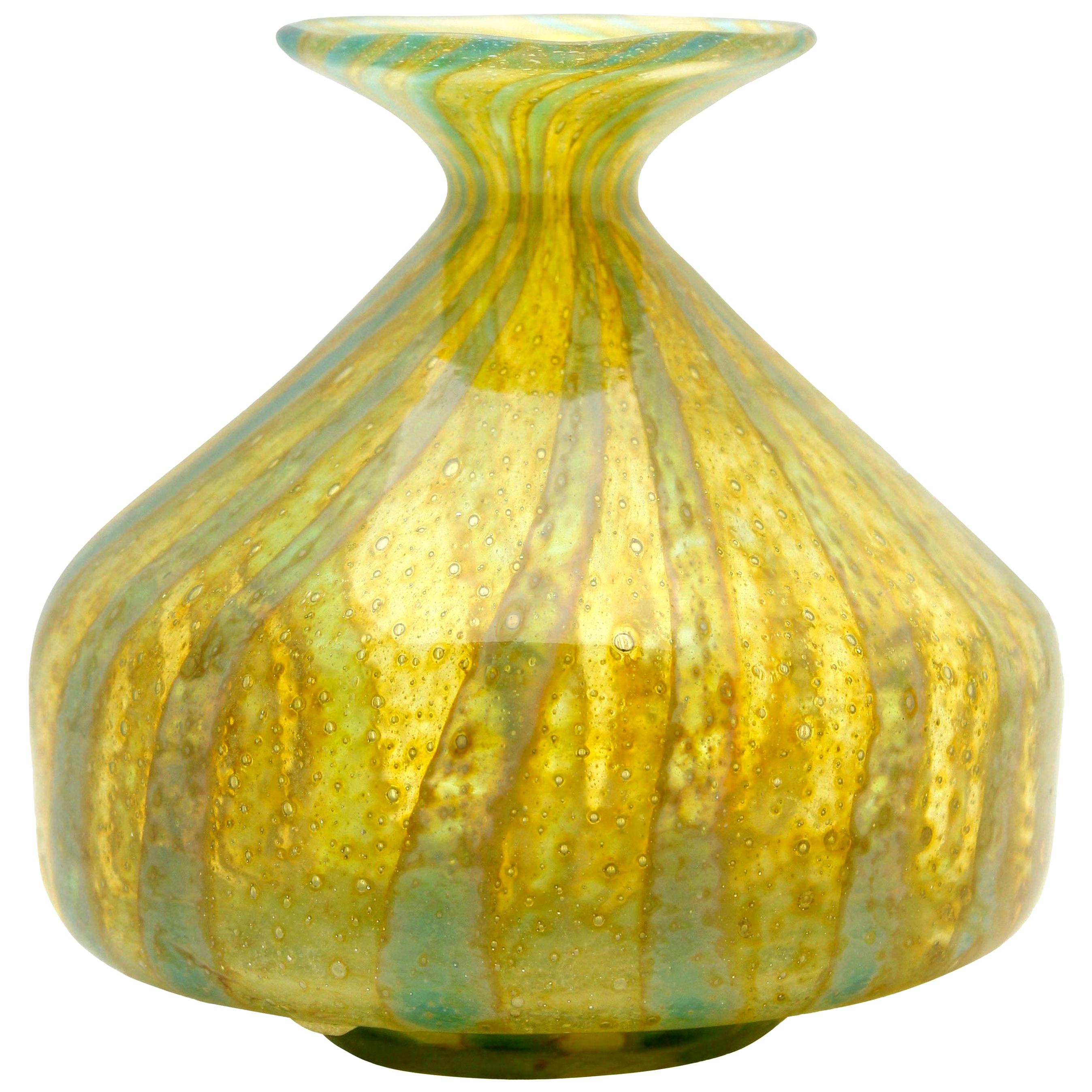 Mdina Solifleur Vase with Wide Rimmed Mouth and Bubble Inclusions, 1970s