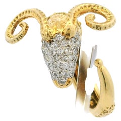 MDJ Jewels 18K Yellow Gold Ram’s Head Diamond Ring with Marquise & Pavé Diamonds