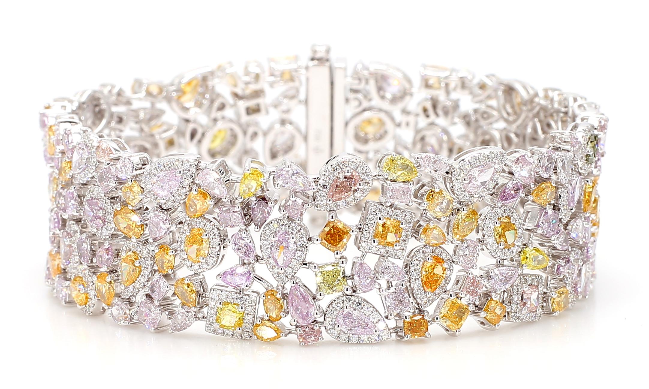 Taille poire MDJ JEWELS Bracelet diamant 22.07 Carats Fancy Color Pink Orange Or blanc 18K