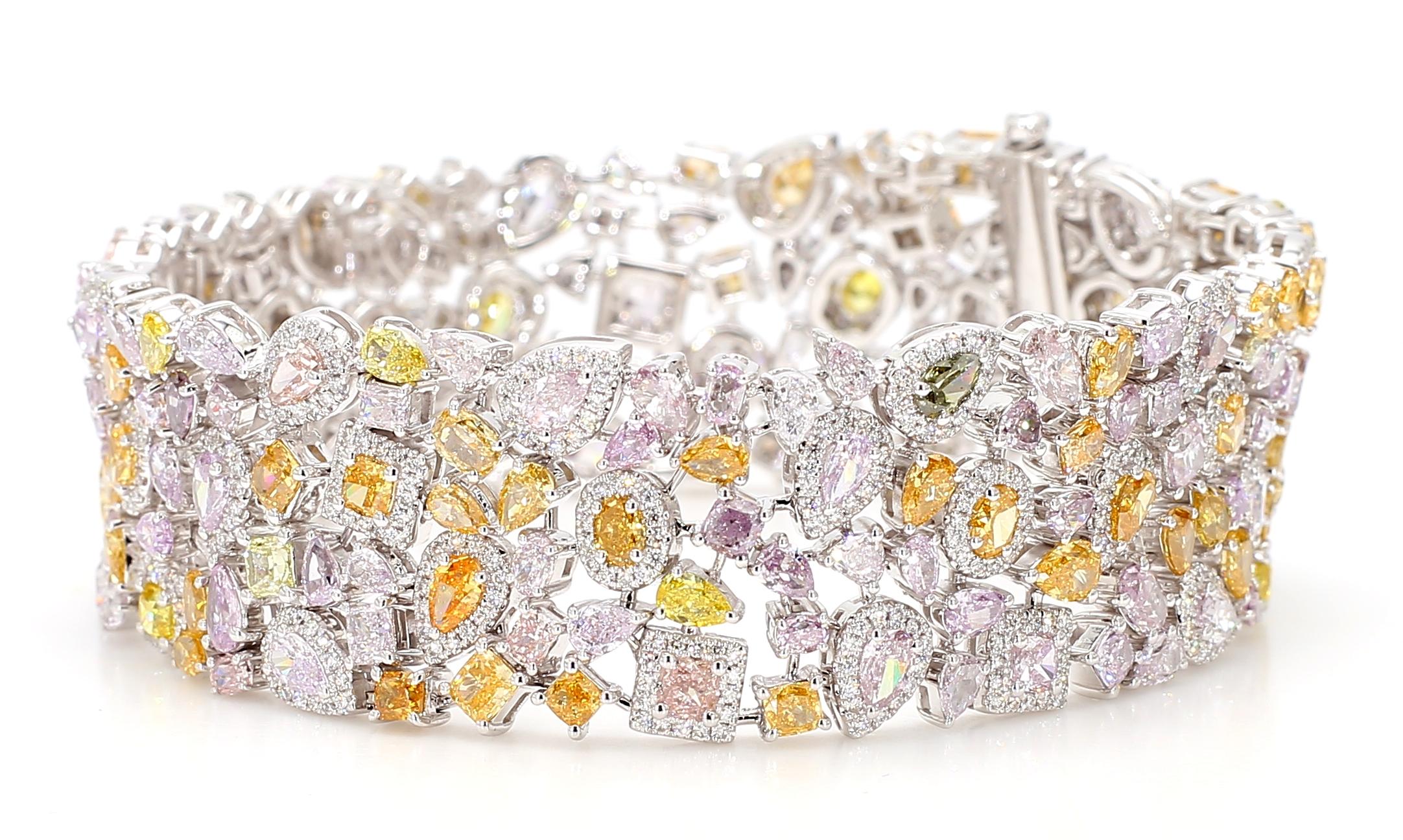 MDJ JEWELS Bracelet diamant 22.07 Carats Fancy Color Pink Orange Or blanc 18K Neuf à New York, NY