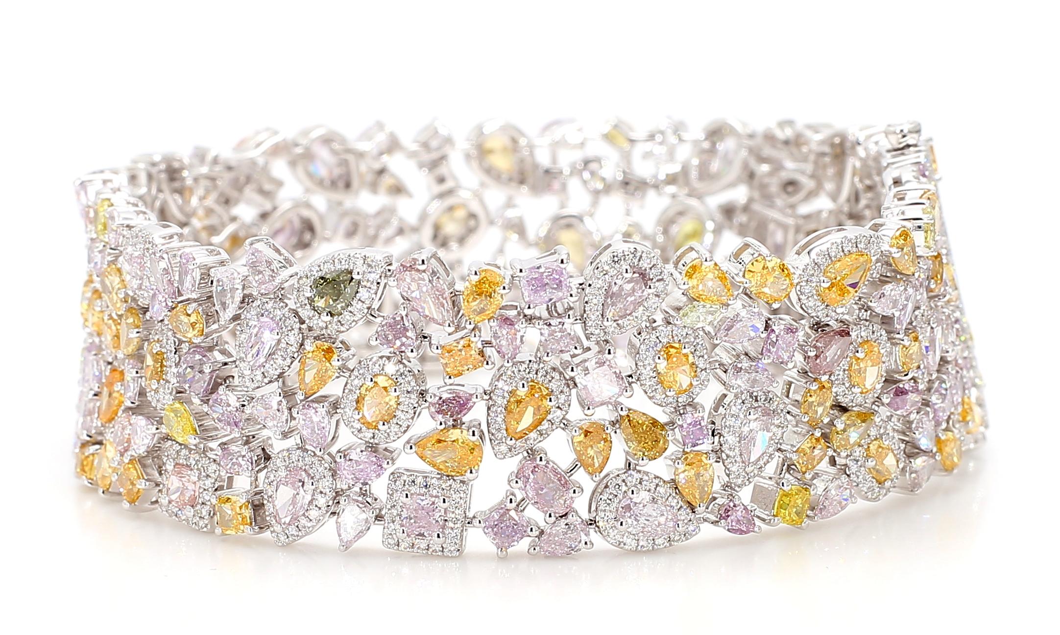  MDJ JEWELS Bracelet diamant 22.07 Carats Fancy Color Pink Orange Or blanc 18K Pour femmes 