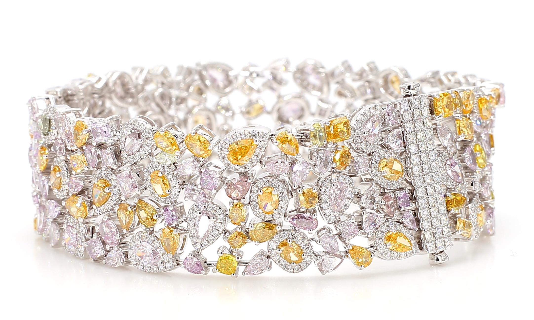 MDJ JEWELS Bracelet diamant 22.07 Carats Fancy Color Pink Orange Or blanc 18K 1